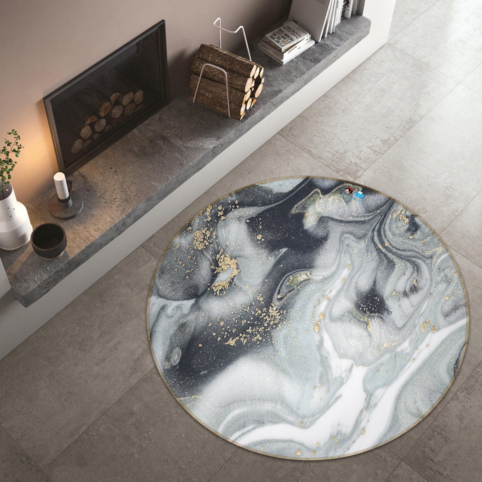 3D Grey Marble Texture 1382 Round Non Slip Rug Mat Mat AJ Creativity Home