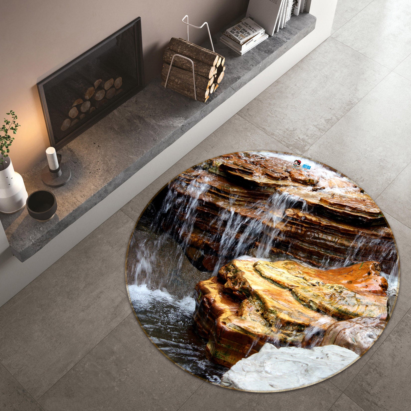 3D Stone Water 72055 Round Non Slip Rug Mat
