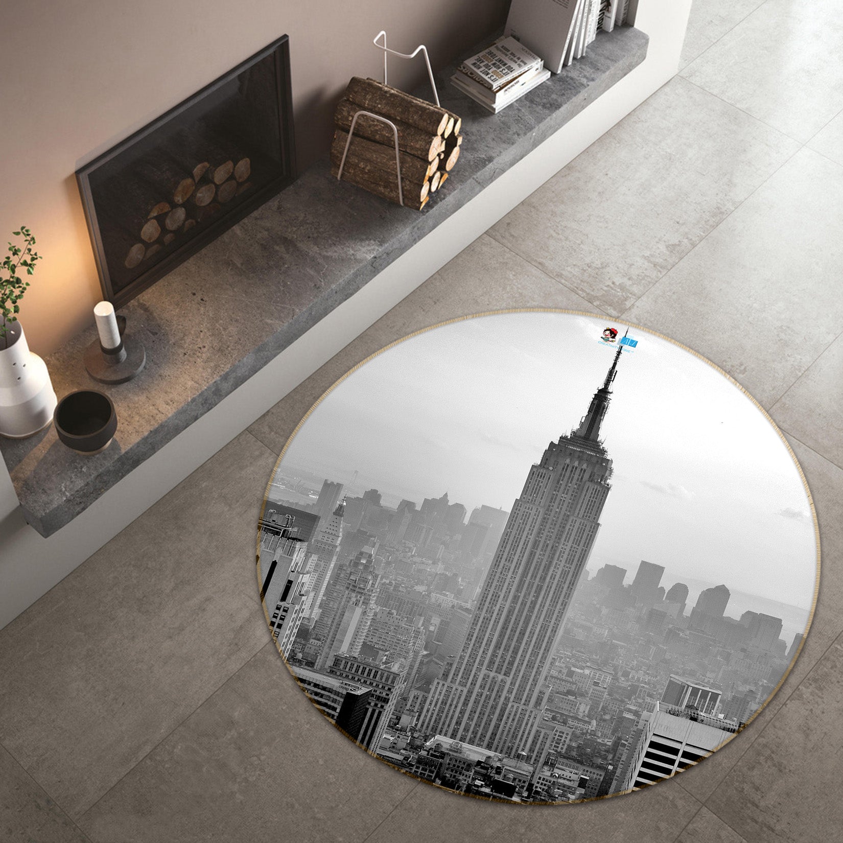 3D Black Gray Building 72049 Round Non Slip Rug Mat