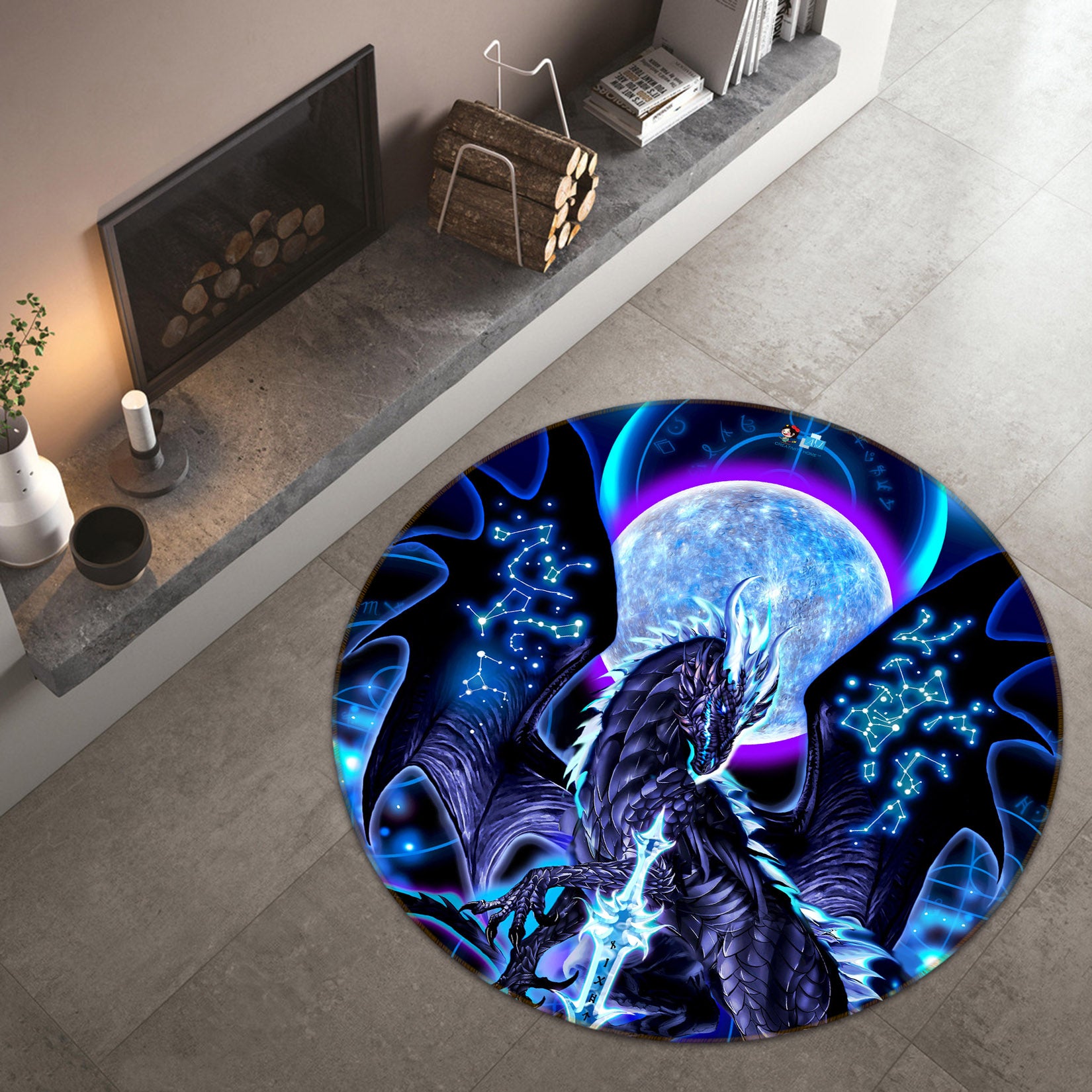 3D Planet Dragon 8367 Ruth Thompson Rug Round Non Slip Rug Mat