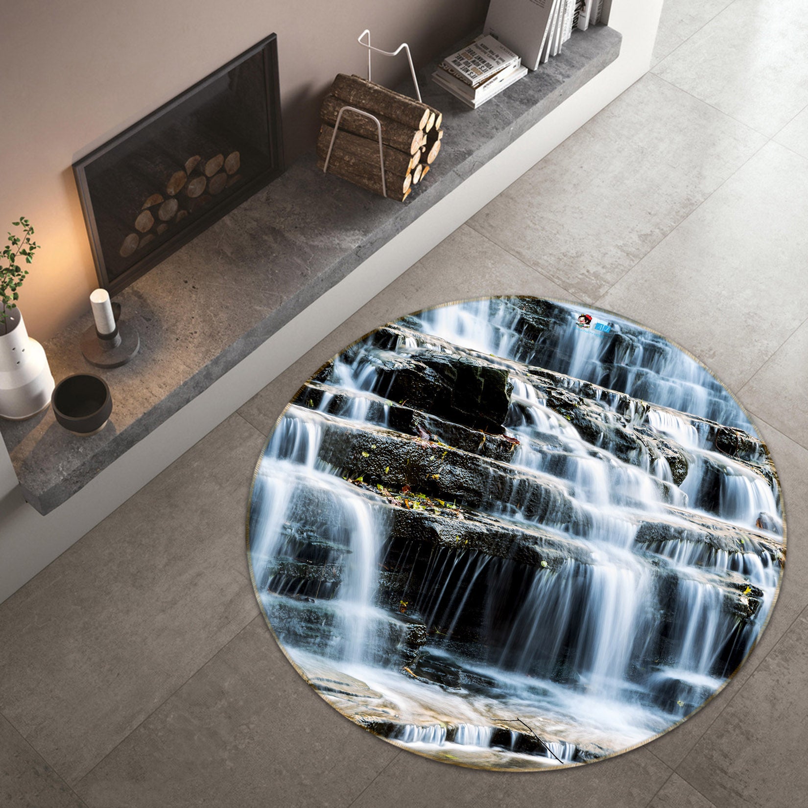 3D Waterfall 74150 Round Non Slip Rug Mat