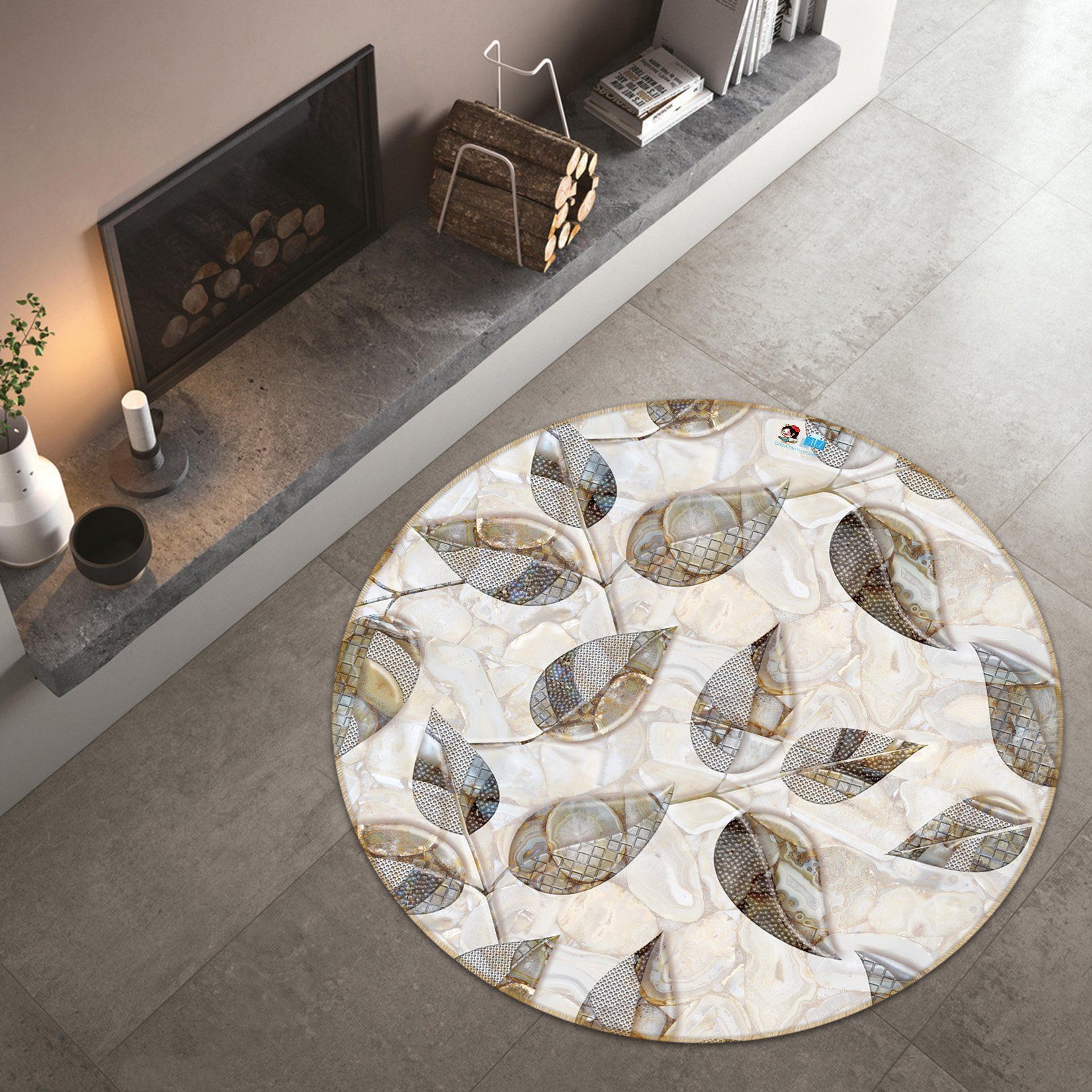 3D Grey Leaves 3582 Round Non Slip Rug Mat Mat AJ Creativity Home