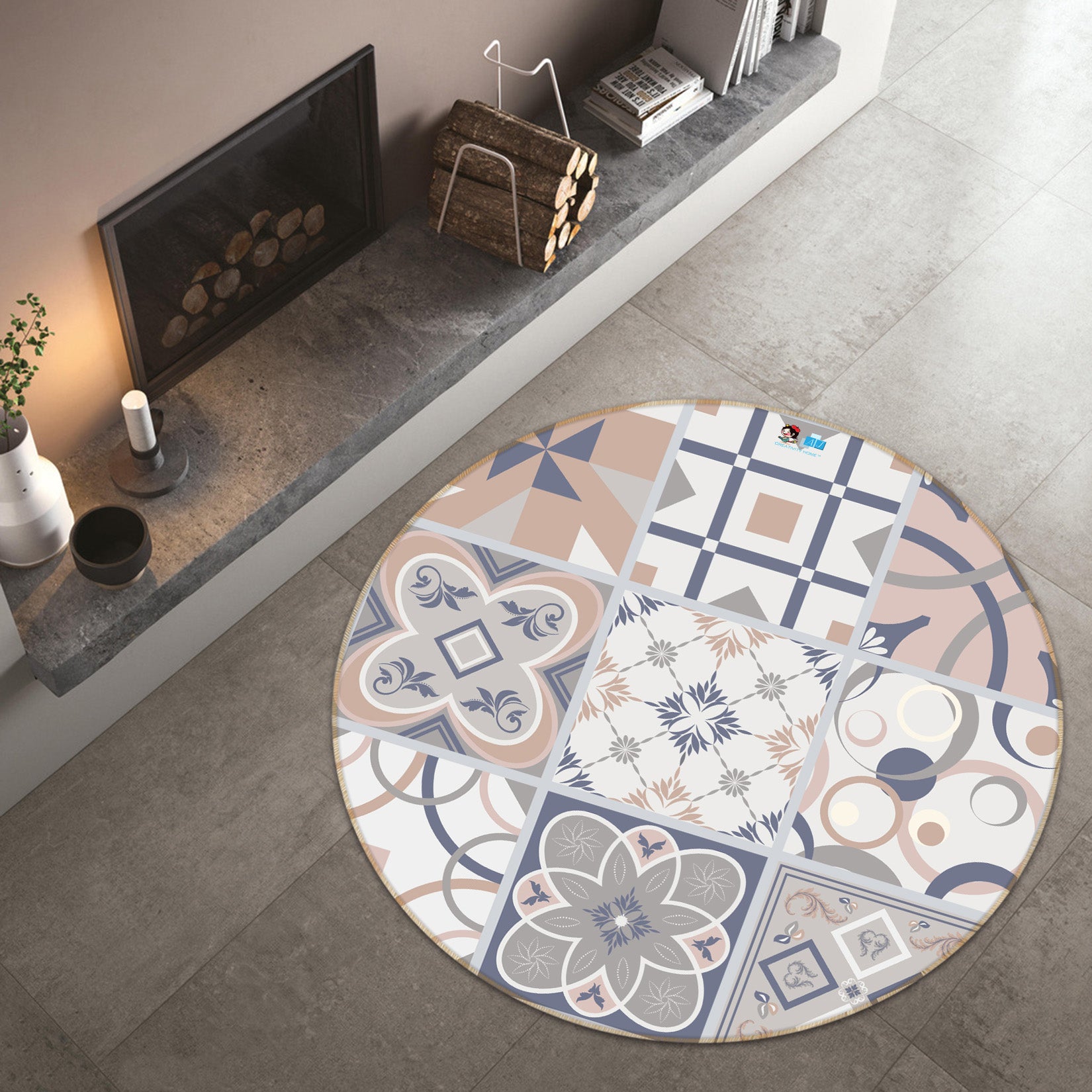 3D Brick Pattern 64134 Round Non Slip Rug Mat