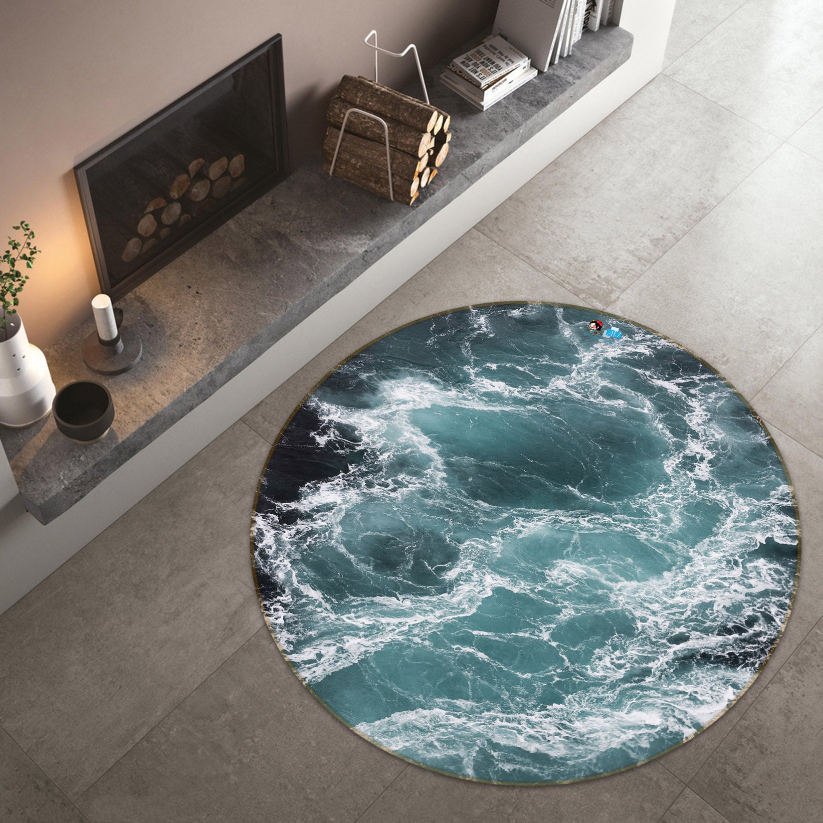3D Sea Waves 69058 Round Non Slip Rug Mat