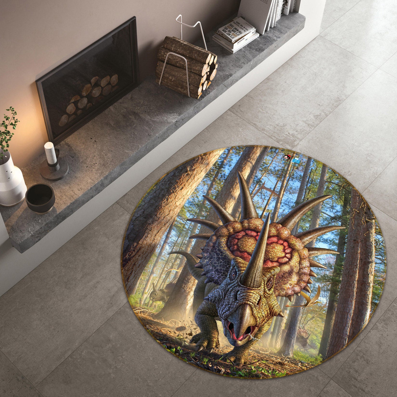 3D Styracosaurus 85152 Jerry LoFaro Rug Round Non Slip Rug Mat