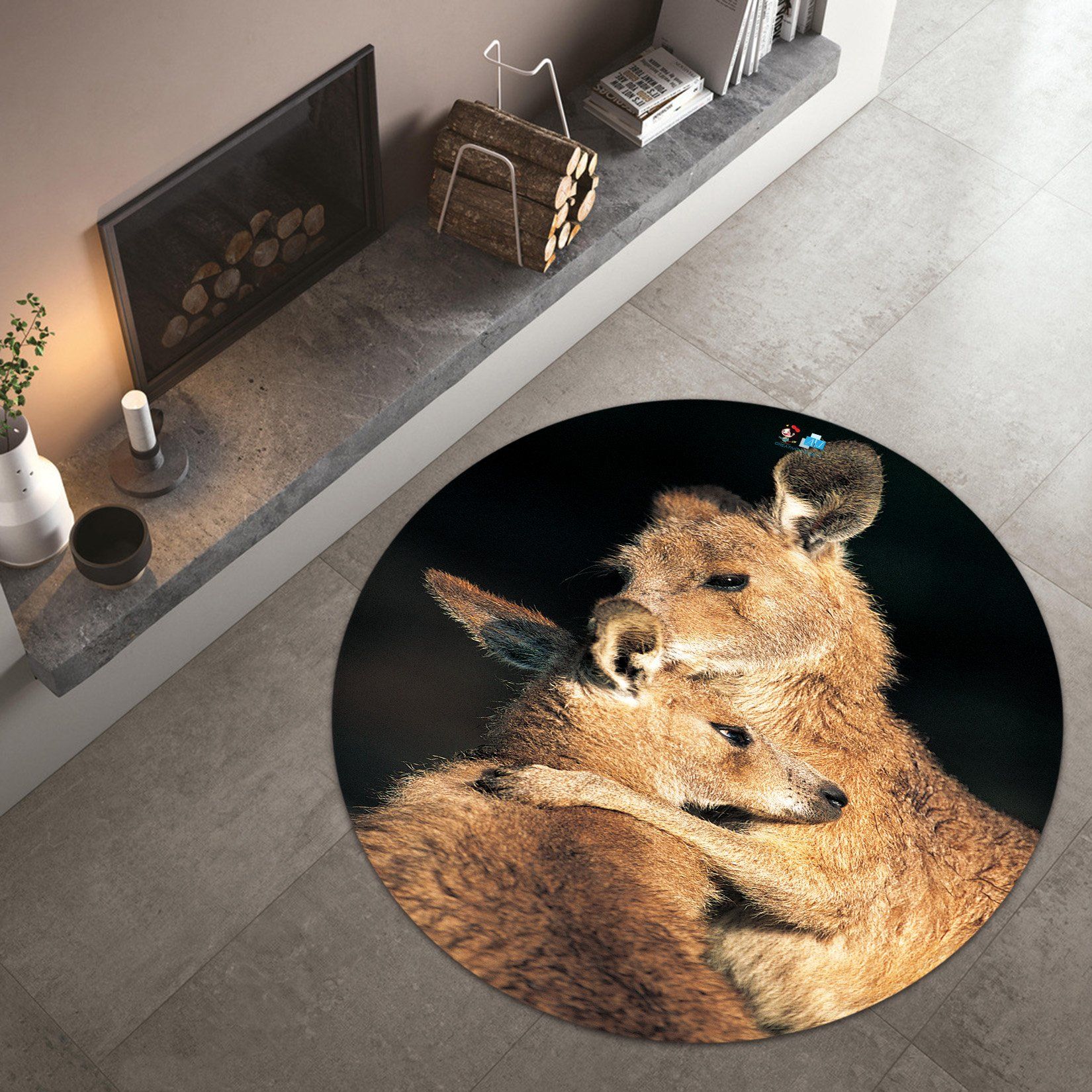 3D Kangaroo 3326 Round Non Slip Rug Mat Mat AJ Creativity Home