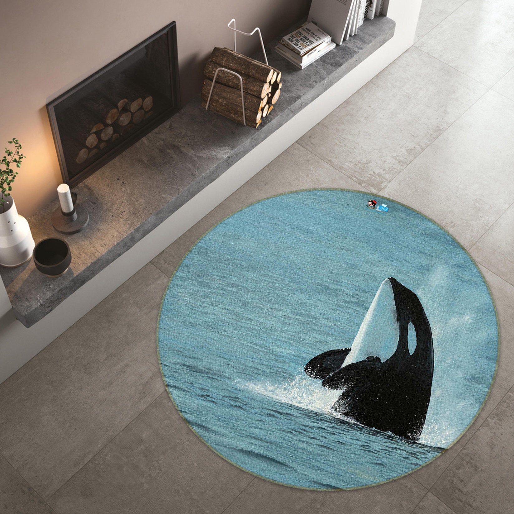 3D Whale 18132 Marina Zotova Rug Round Non Slip Rug Mat
