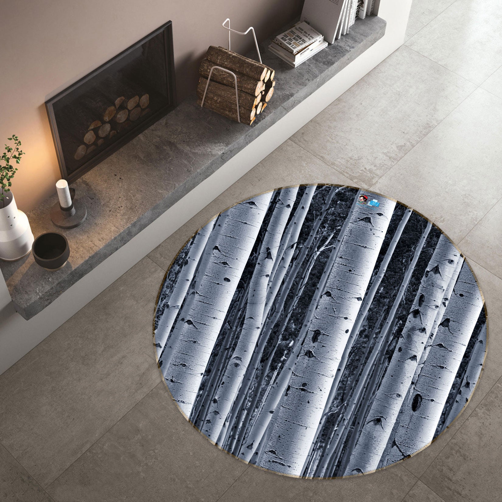 3D Woods White Trunk 72148 Round Non Slip Rug Mat