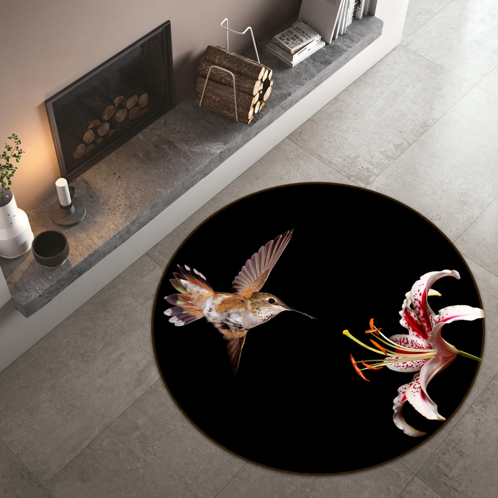 3D Bird Flower 38027 Animal Round Non Slip Rug Mat