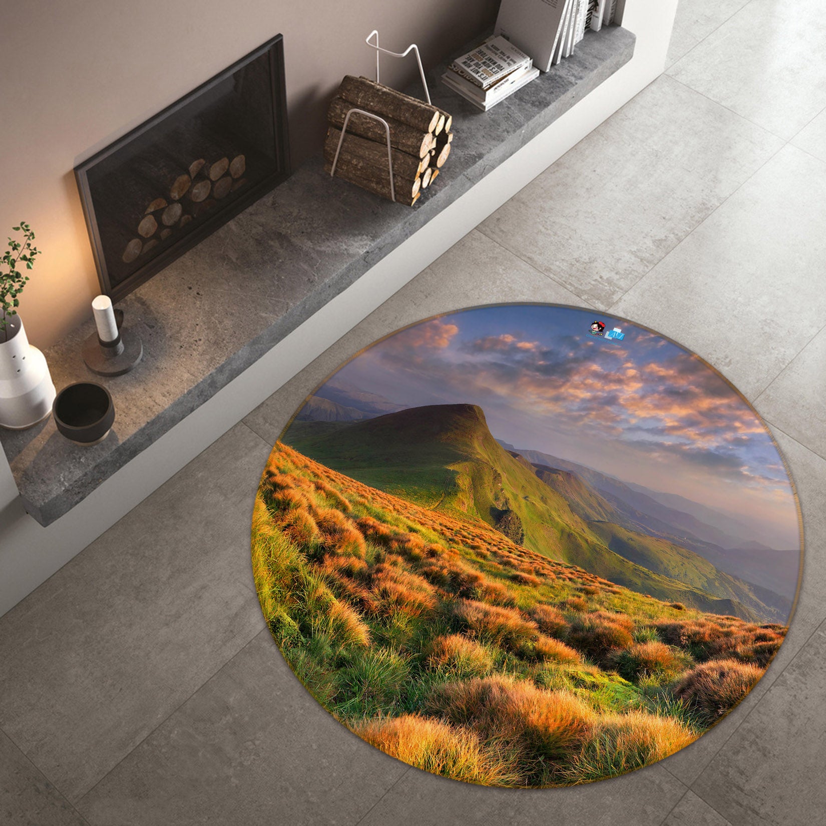 3D Mountains 69157 Round Non Slip Rug Mat