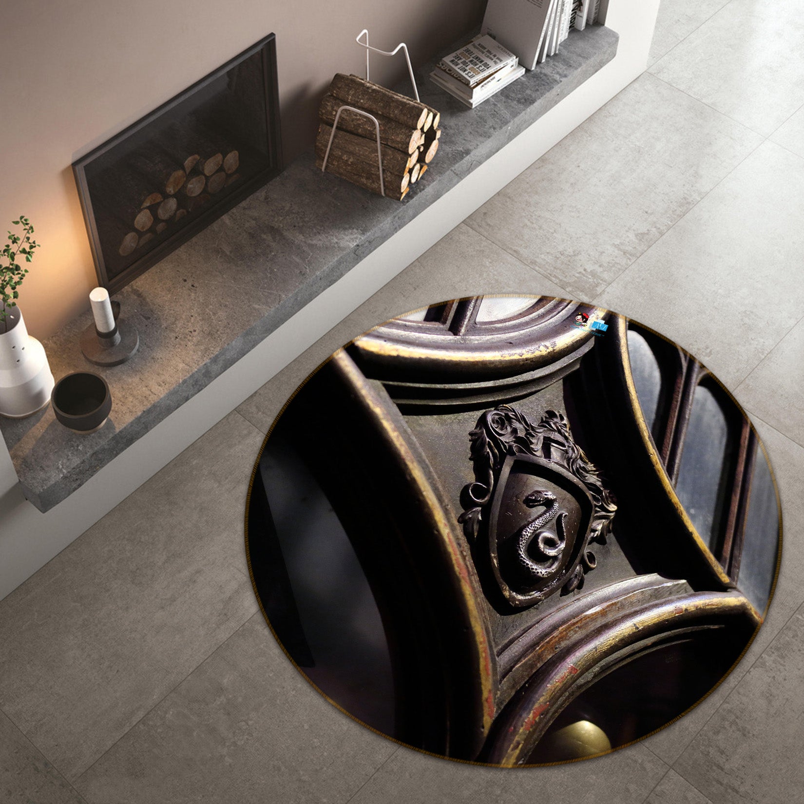 3D Wood Carving Pattern 72131 Round Non Slip Rug Mat