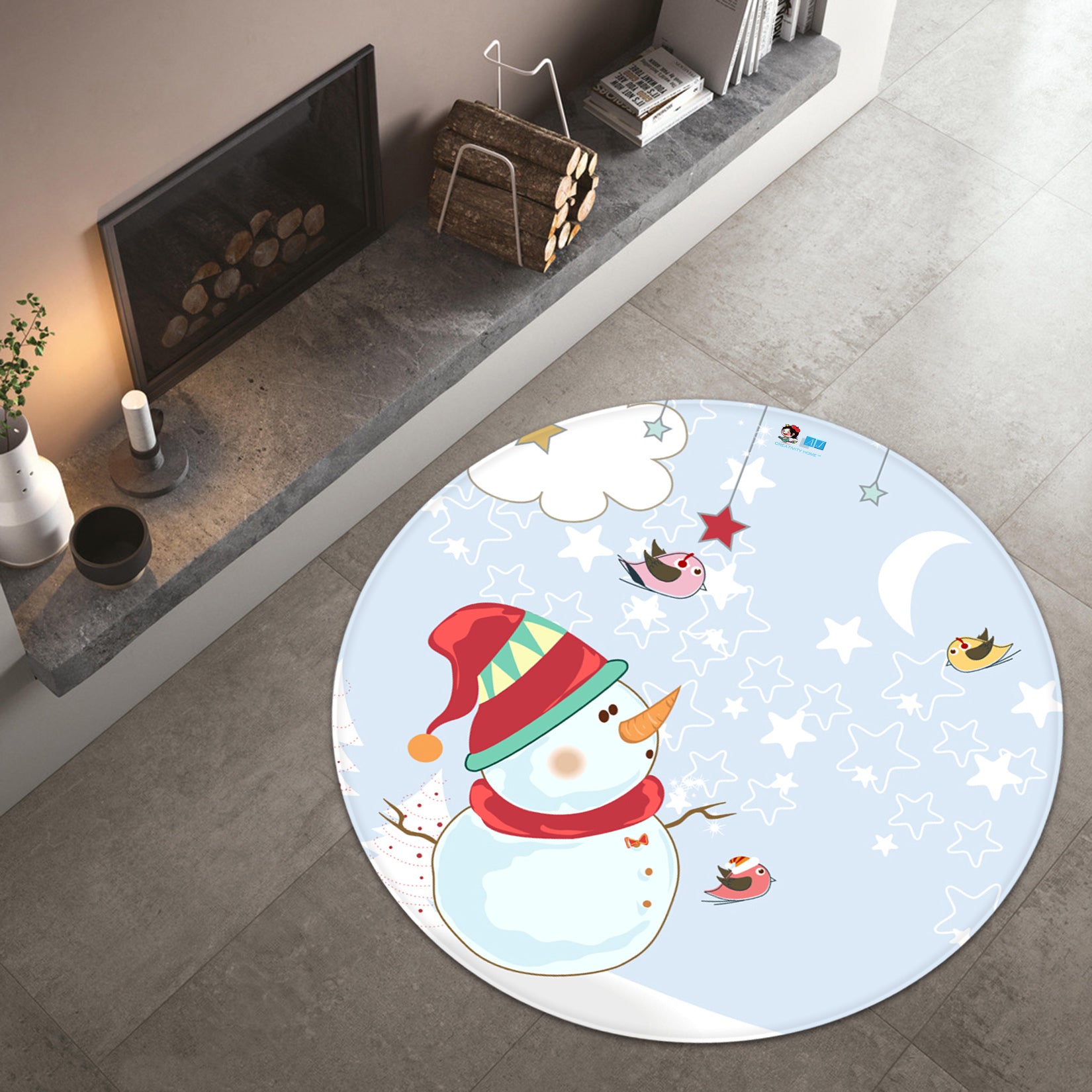 3D Snowman 66037 Christmas Round Non Slip Rug Mat Xmas