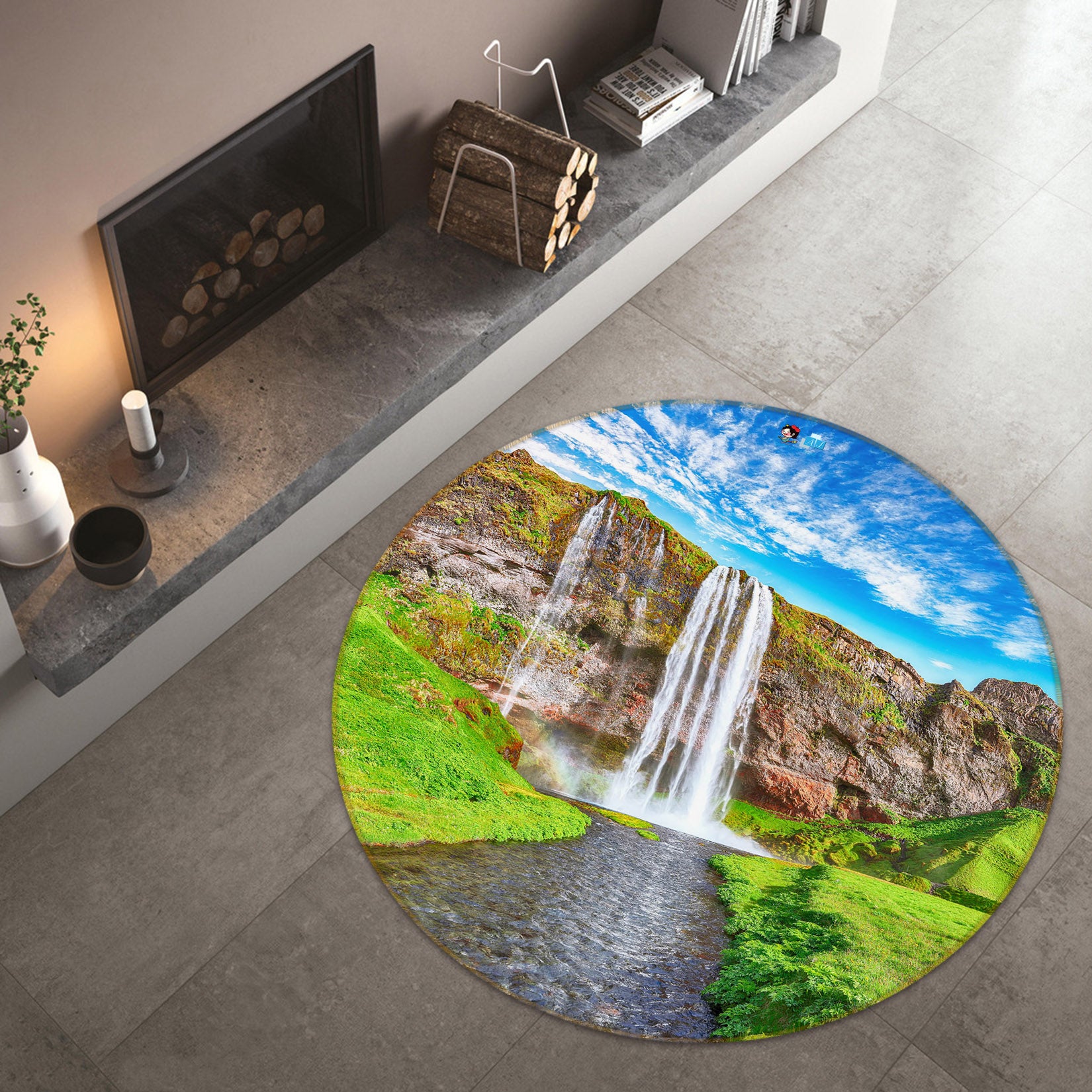 3D Waterfall Sky 69197 Round Non Slip Rug Mat