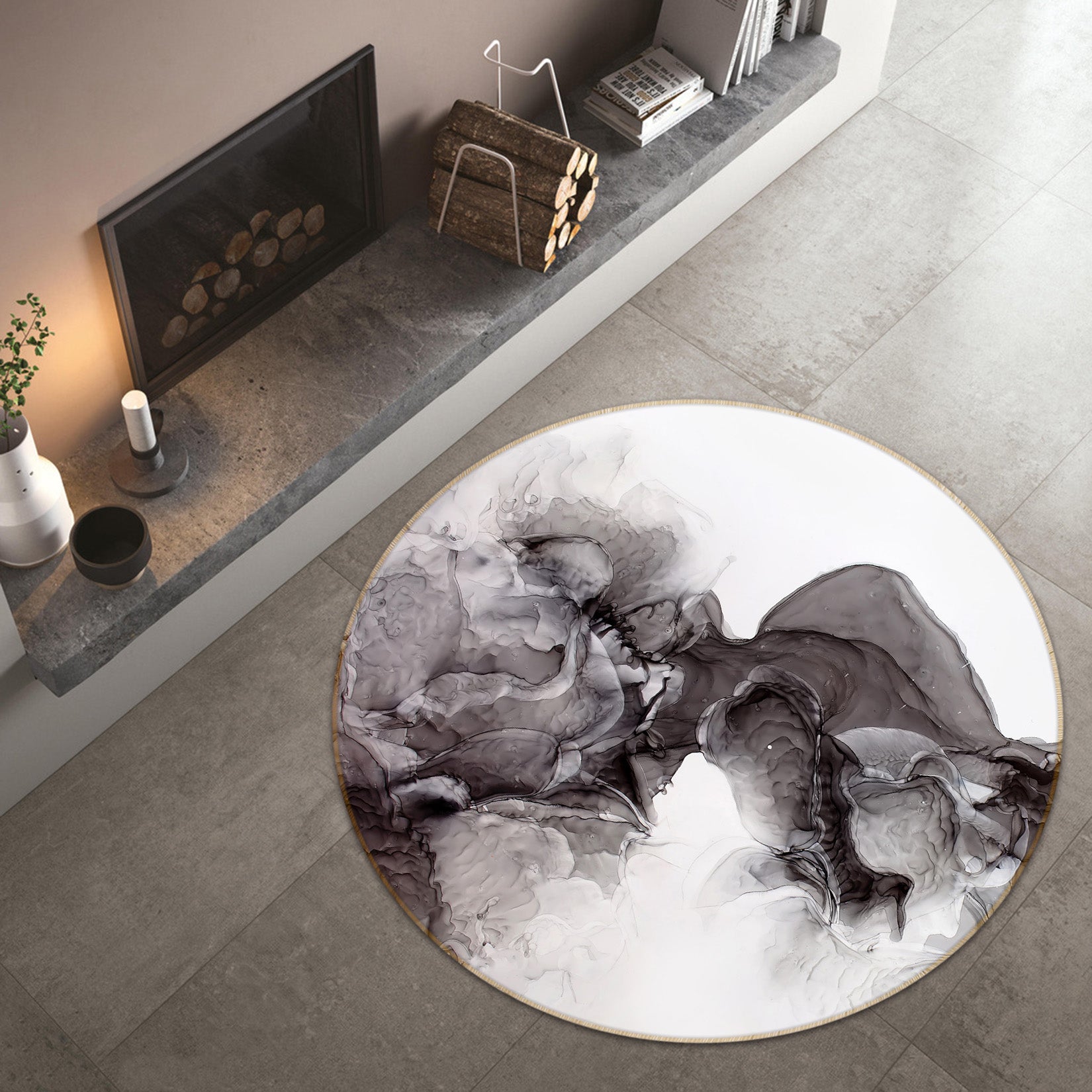3D Black Ink 71236 Round Non Slip Rug Mat