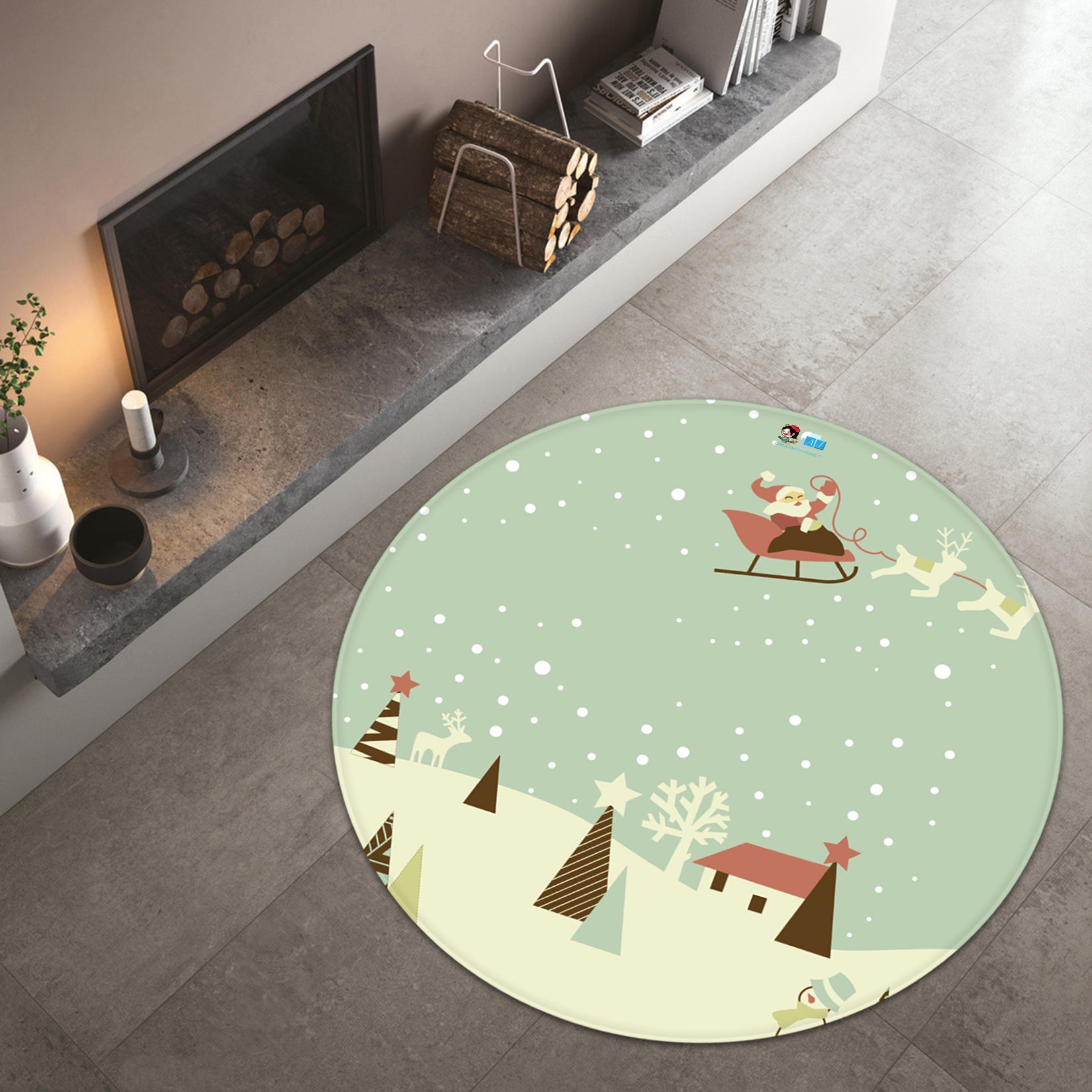 3D Snowfield 66012 Christmas Round Non Slip Rug Mat Xmas