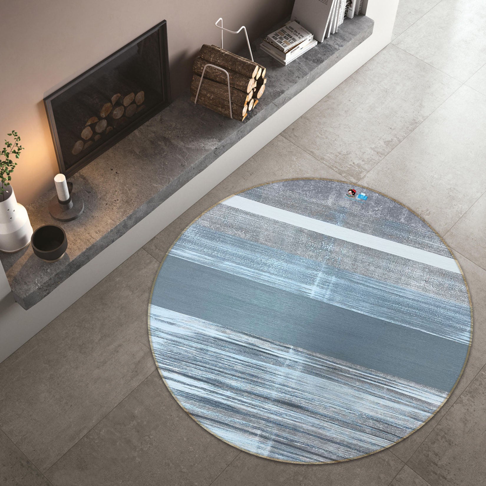 3D Strip Drawing 4050 Skromova Marina Rug Round Non Slip Rug Mat