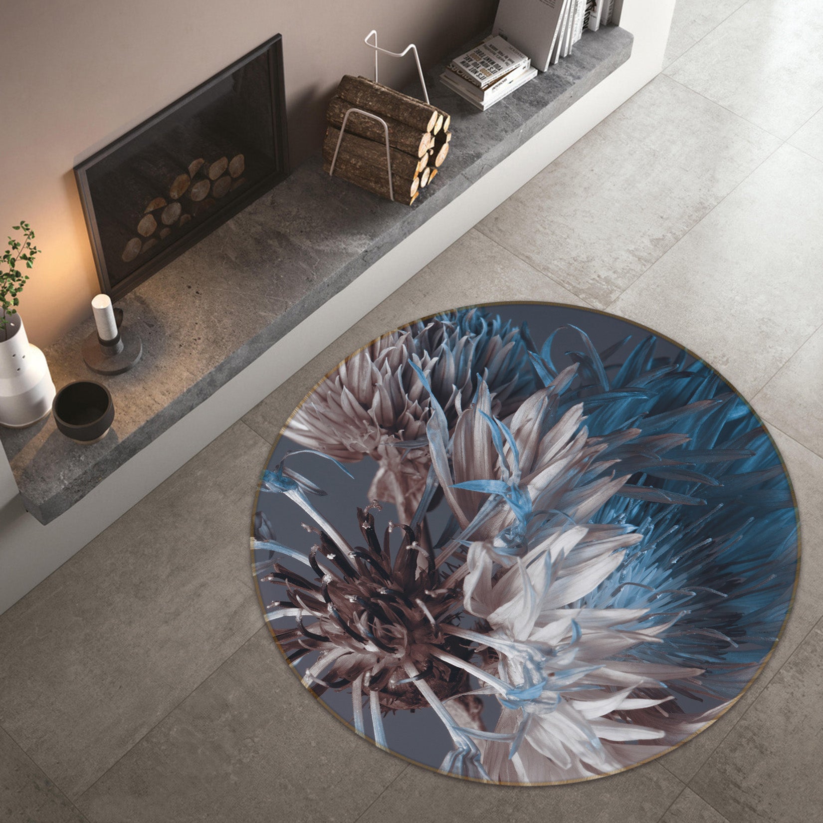 3D Flowers 29107 Round Non Slip Rug Mat