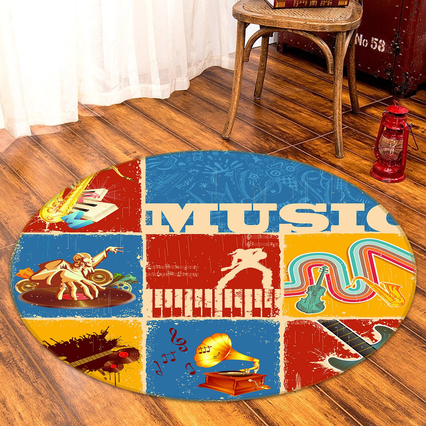 3D Musical Instrument 29113 Round Non Slip Rug Mat