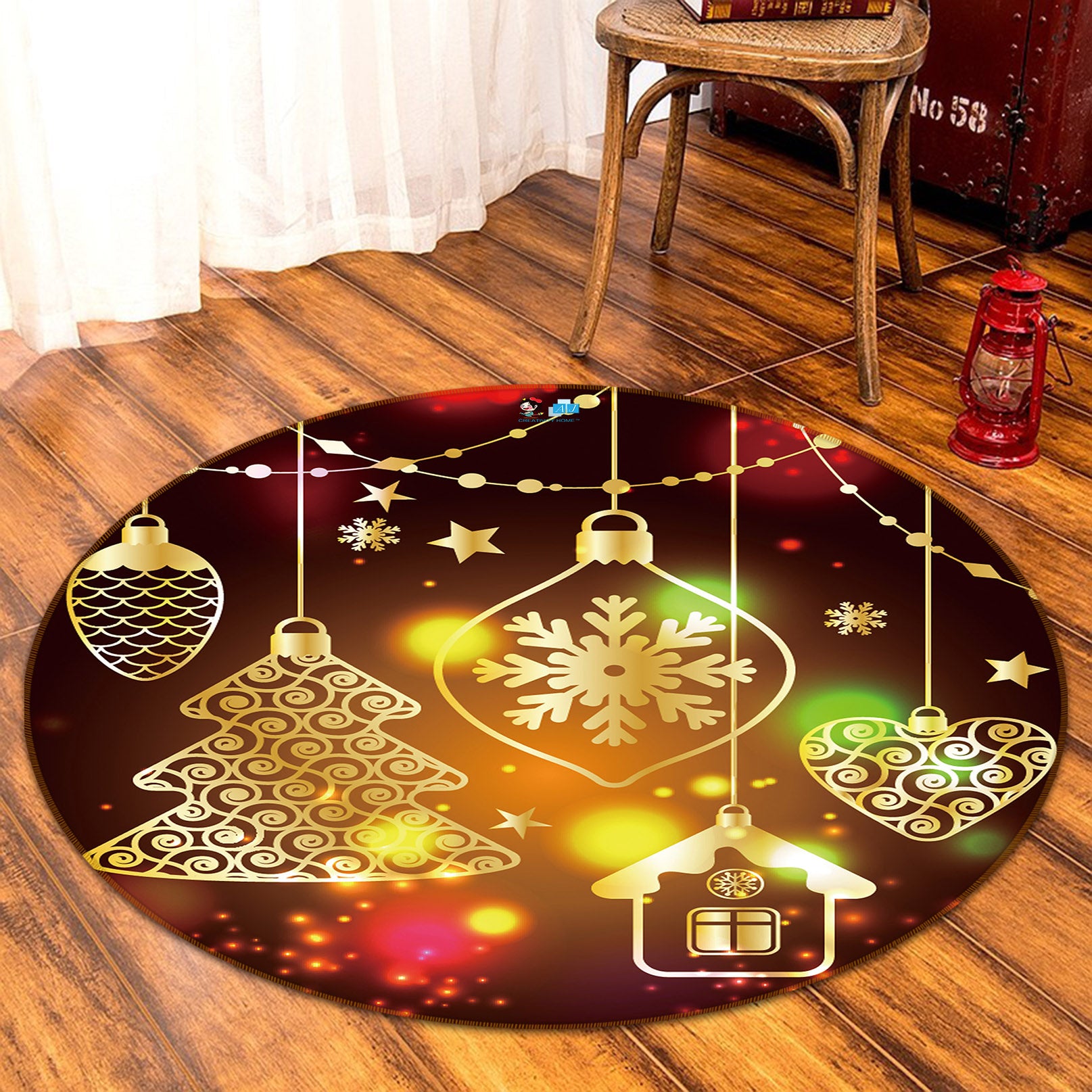 3D String Lights 54145 Christmas Round Non Slip Rug Mat Xmas