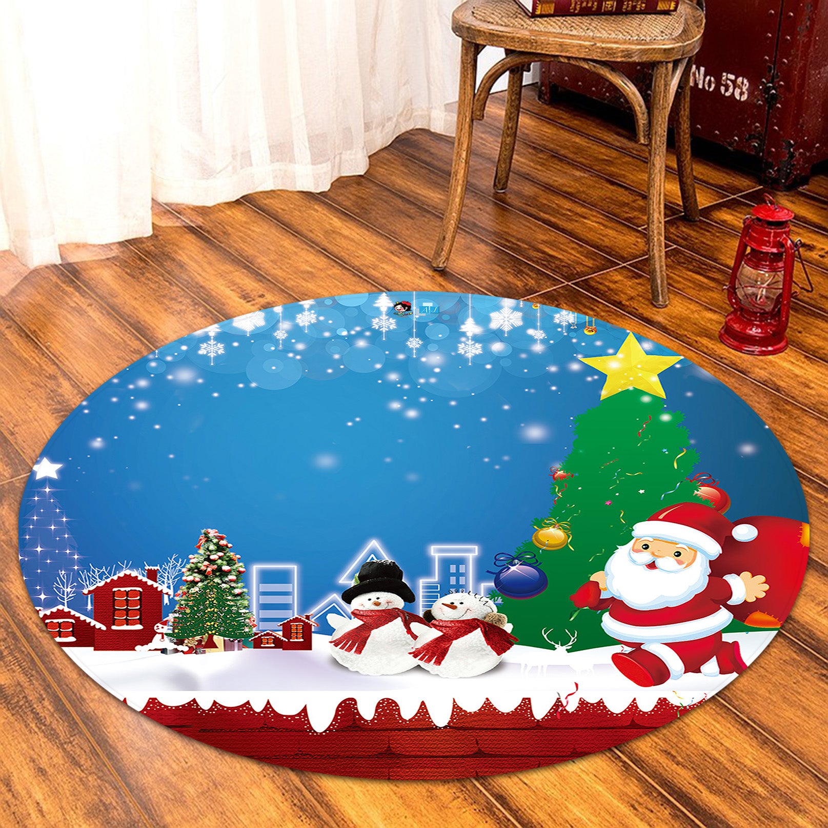 3D Snowman Santa 65221 Christmas Round Non Slip Rug Mat Xmas