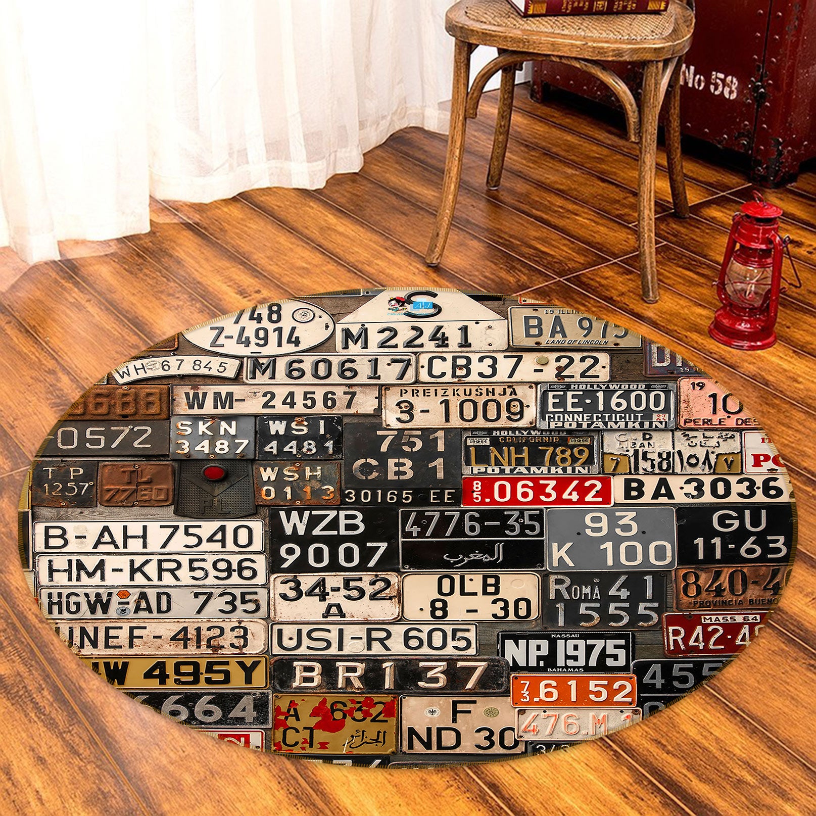 3D License Plate 80199 Round Non Slip Rug Mat
