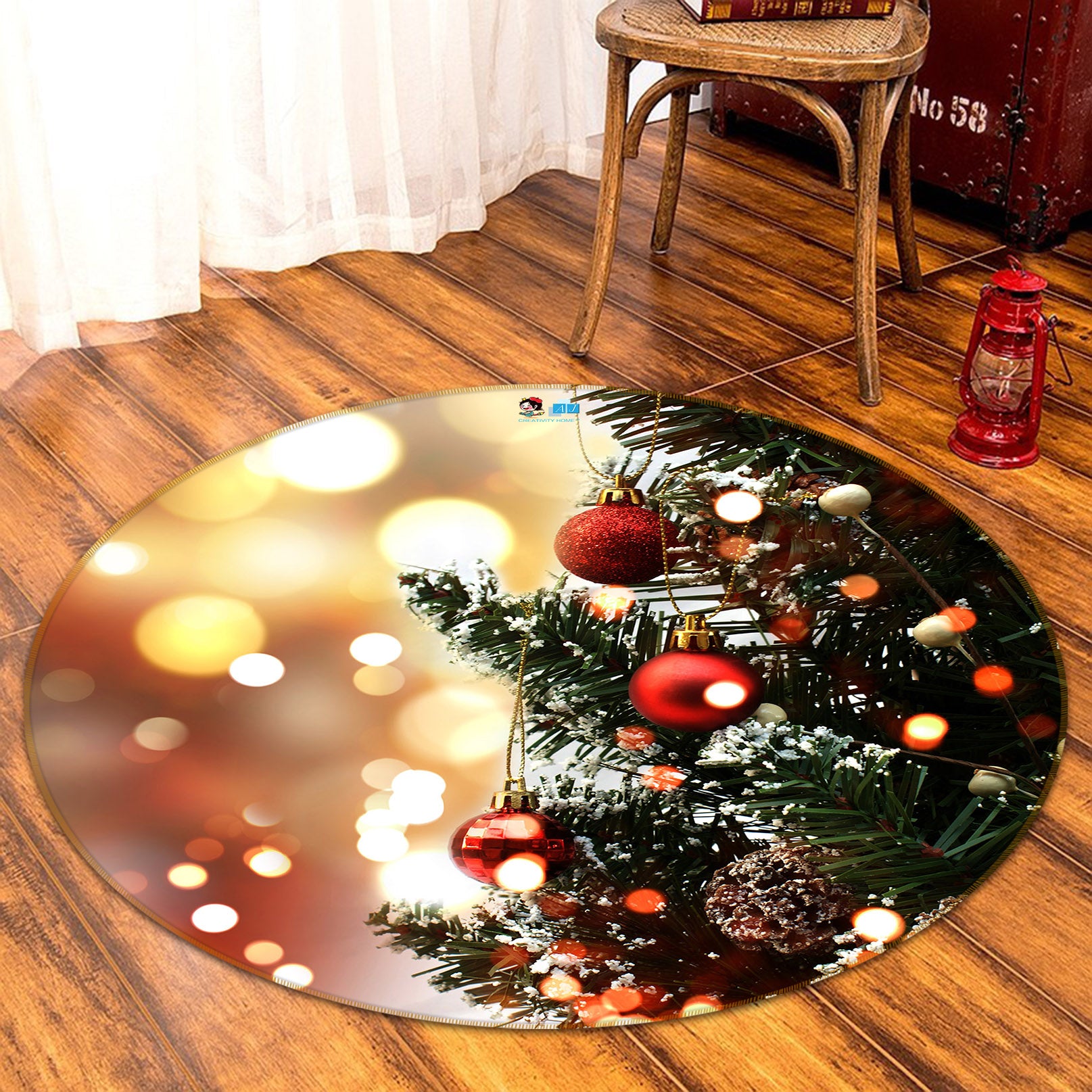 3D Christmas Tree 81098 Round Non Slip Rug Mat