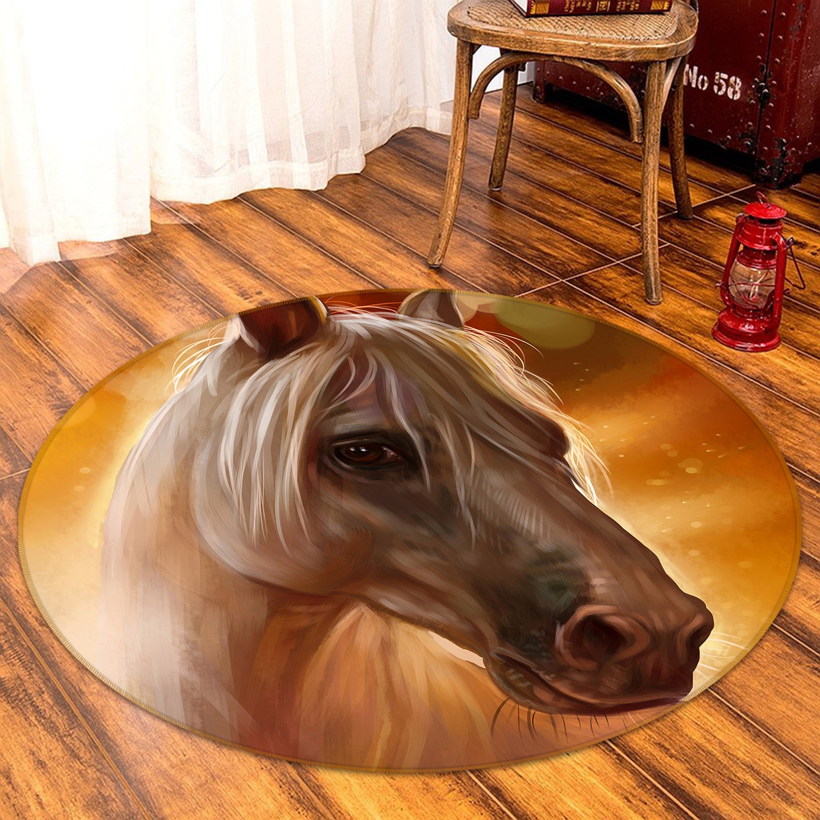 3D Horse 37161 Animal Round Non Slip Rug Mat