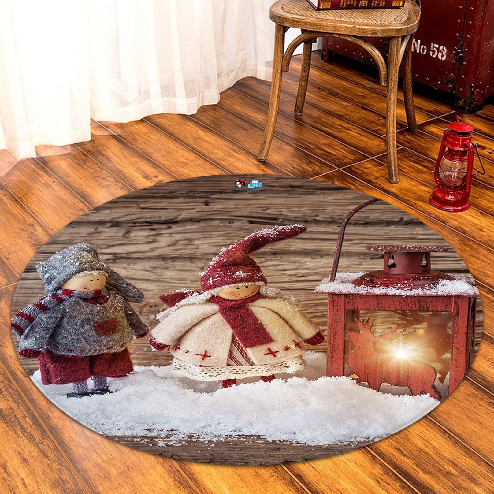 3D Light Doll 65230 Christmas Round Non Slip Rug Mat Xmas
