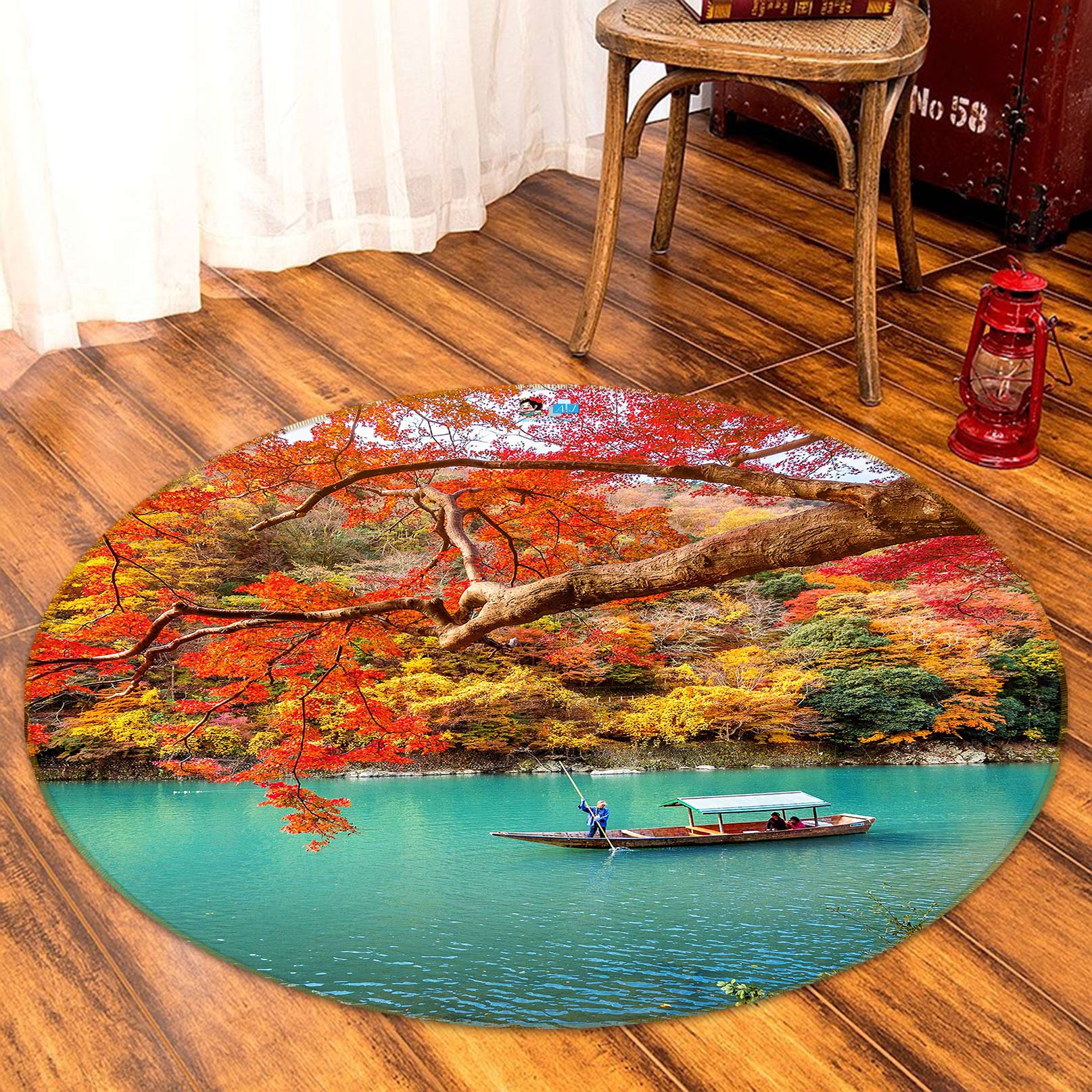 3D Trees Vessel 80241 Round Non Slip Rug Mat