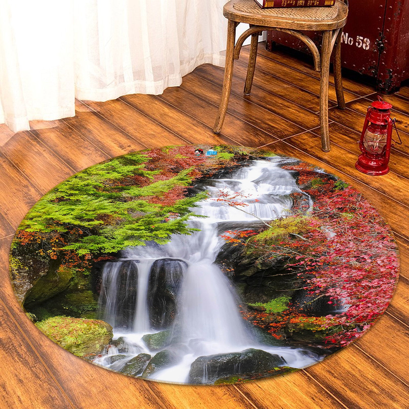 3D Mountain Waterfall 69093 Round Non Slip Rug Mat