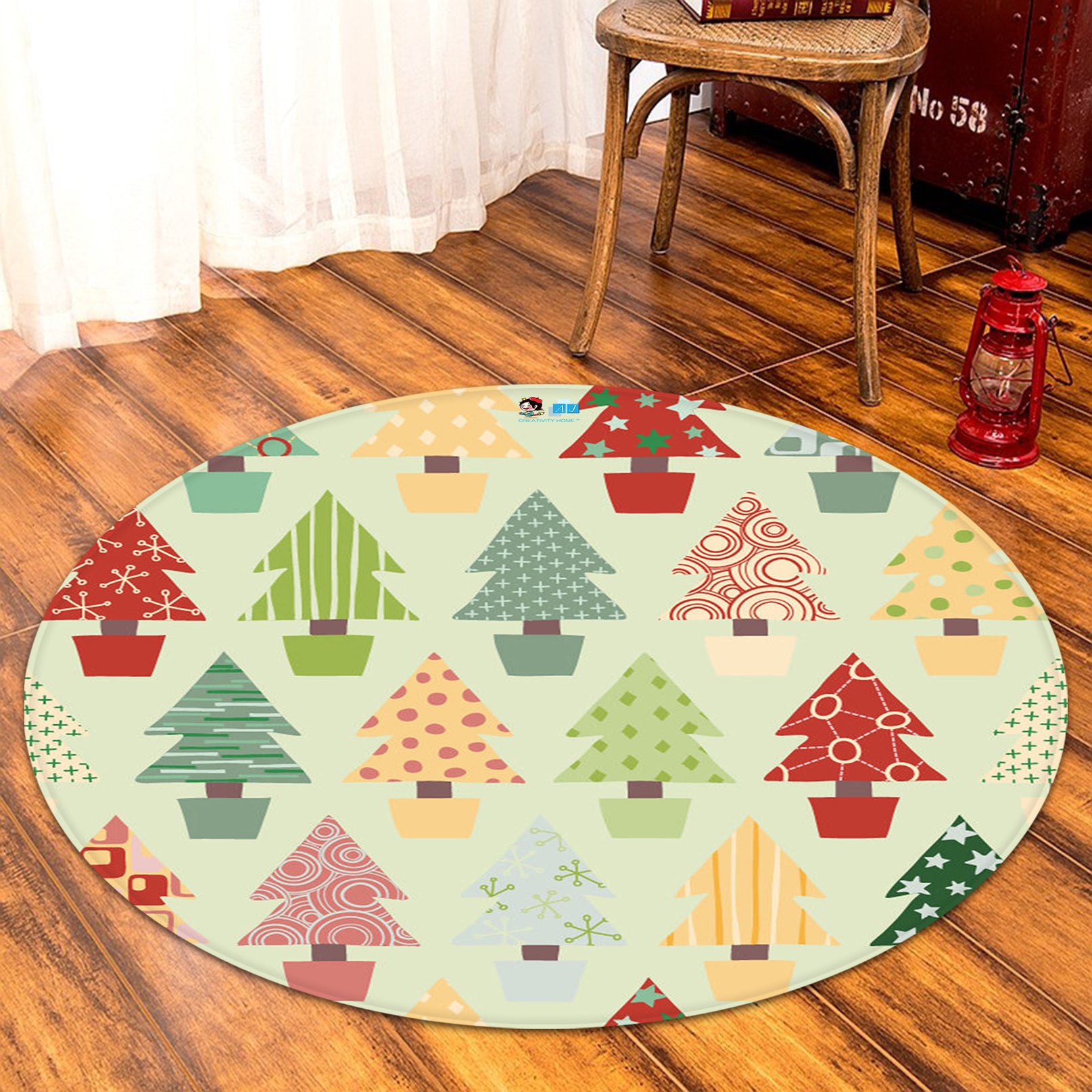 3D Color Tree 66019 Christmas Round Non Slip Rug Mat Xmas