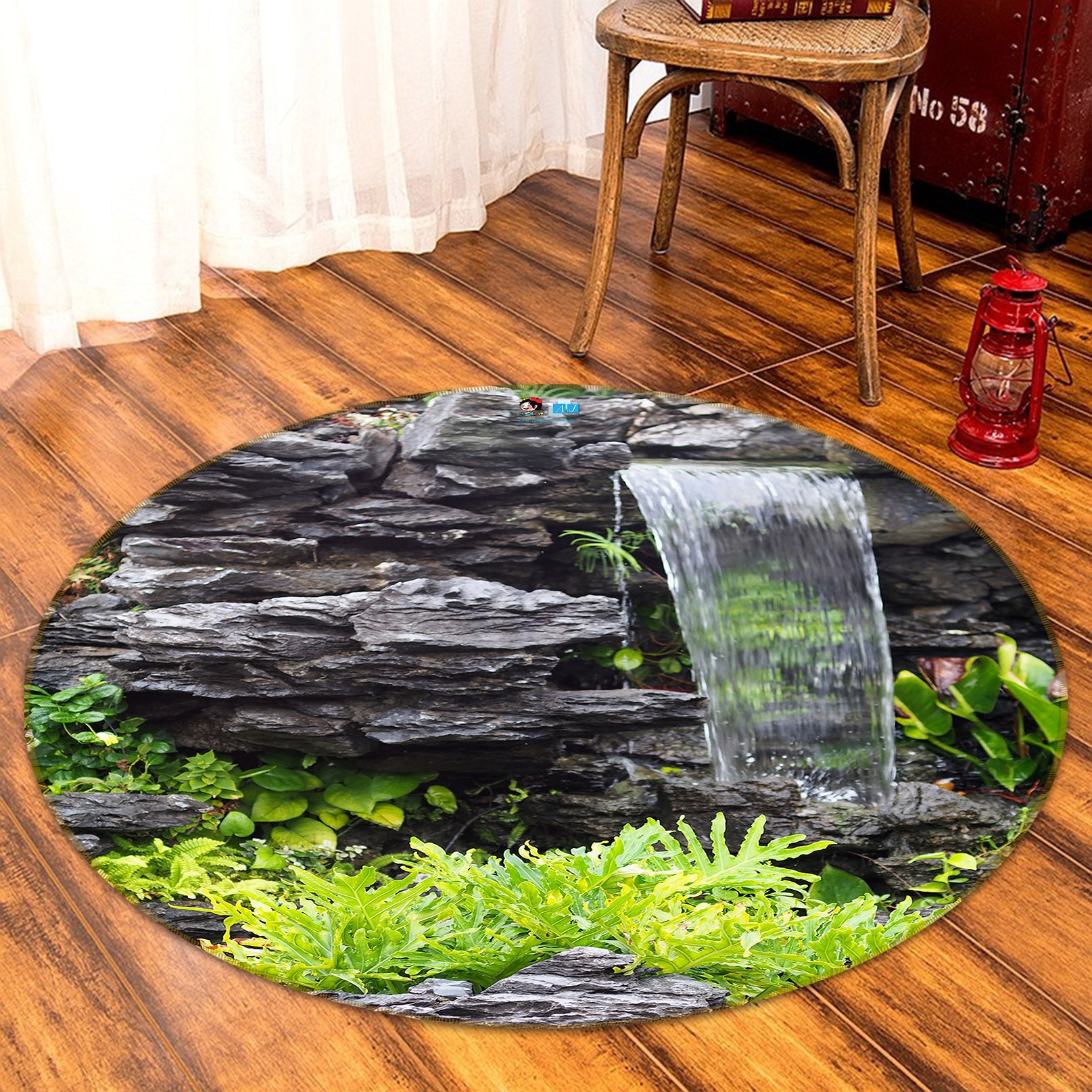 3D Stone Running Water 69098 Round Non Slip Rug Mat