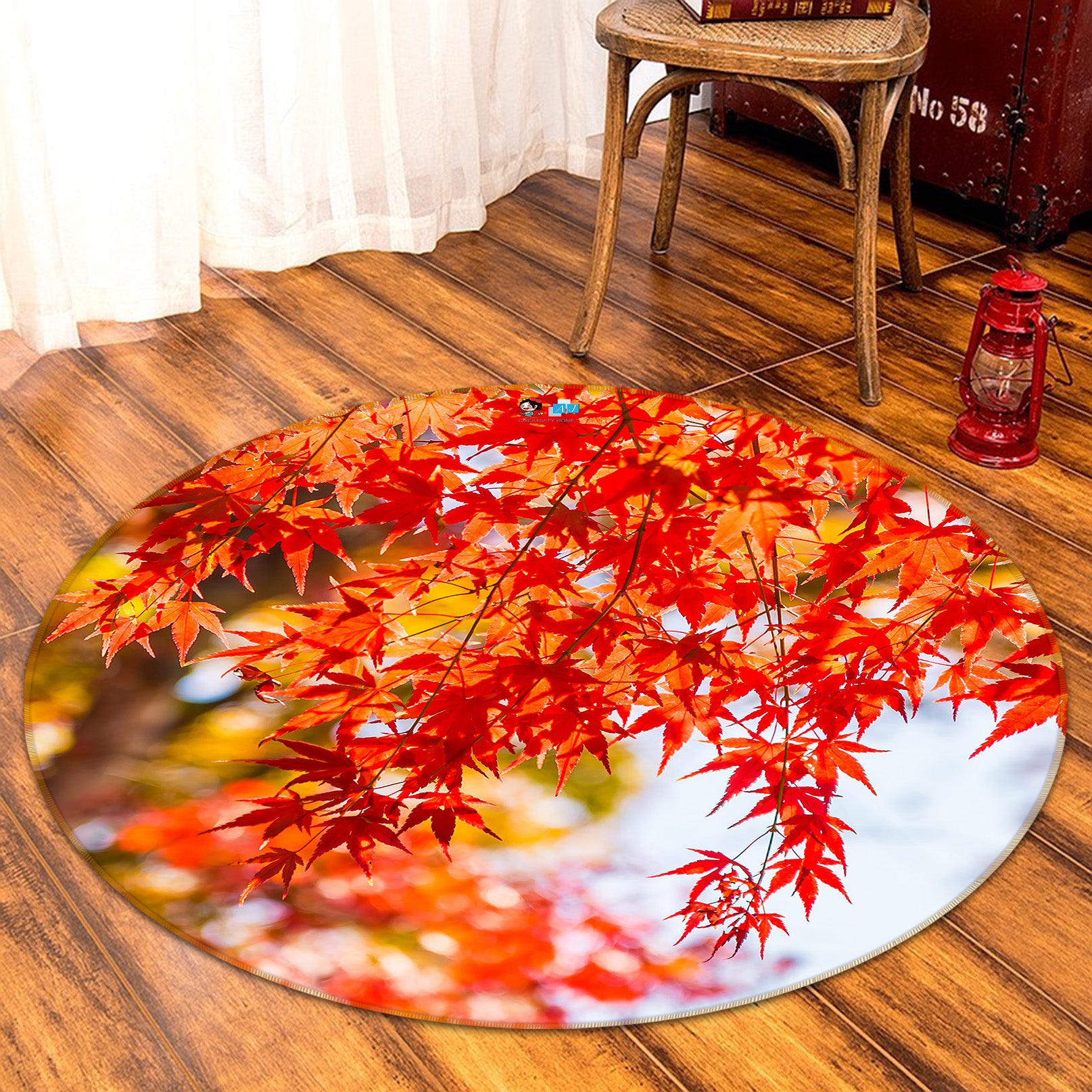 3D Red Maple Leaf 71262 Round Non Slip Rug Mat