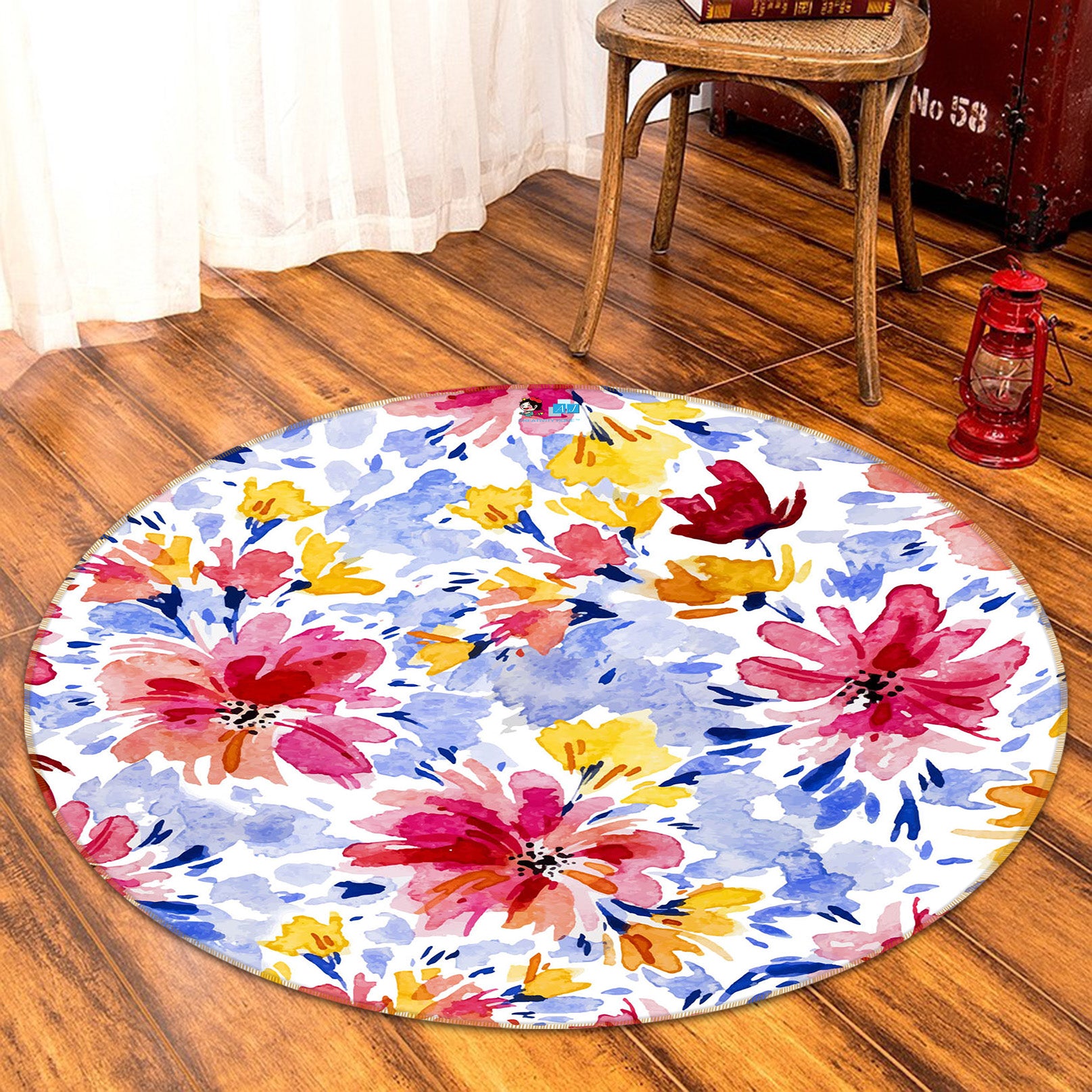 3D Flowers Pattern 71273 Round Non Slip Rug Mat