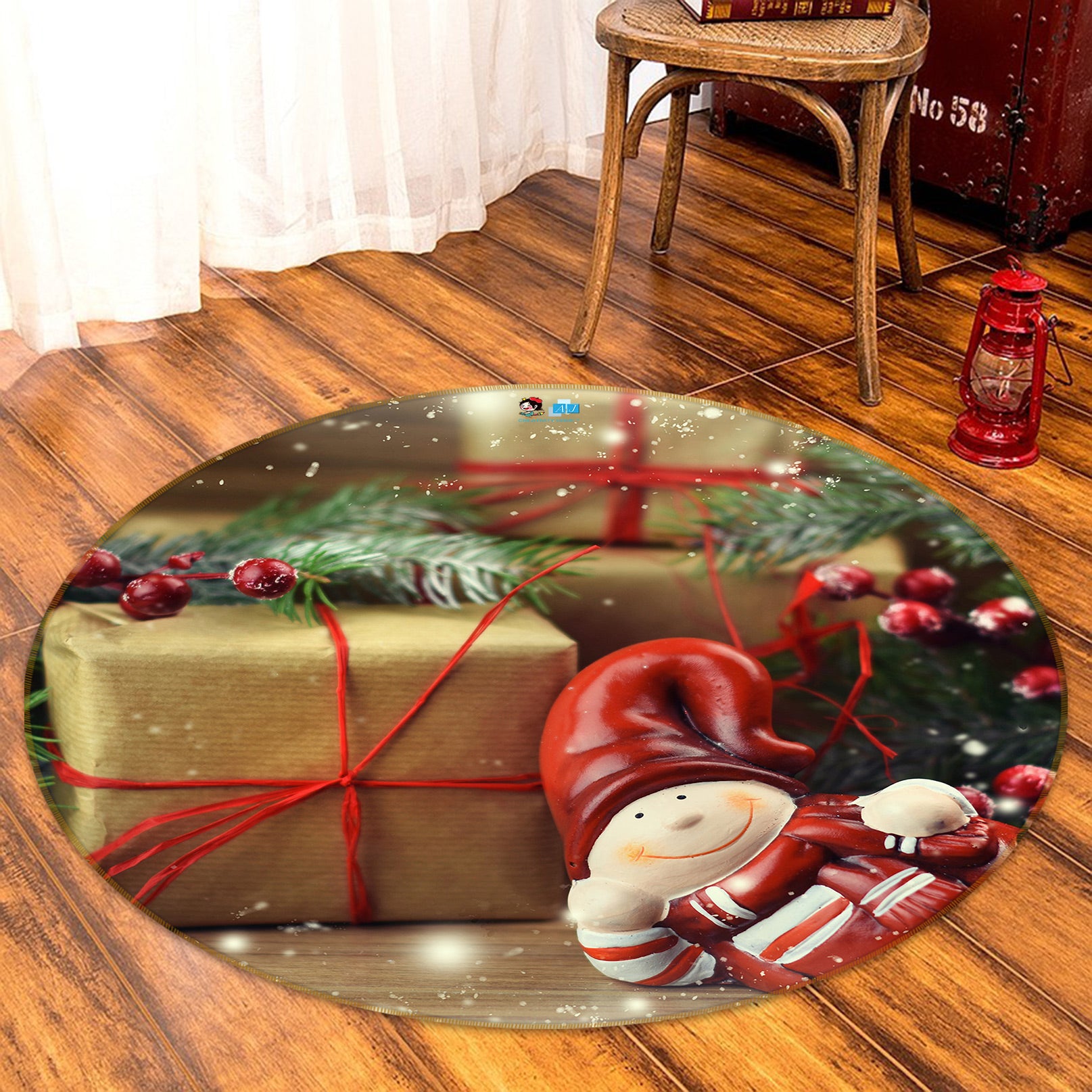 3D Gift Doll 54039 Christmas Round Non Slip Rug Mat Xmas