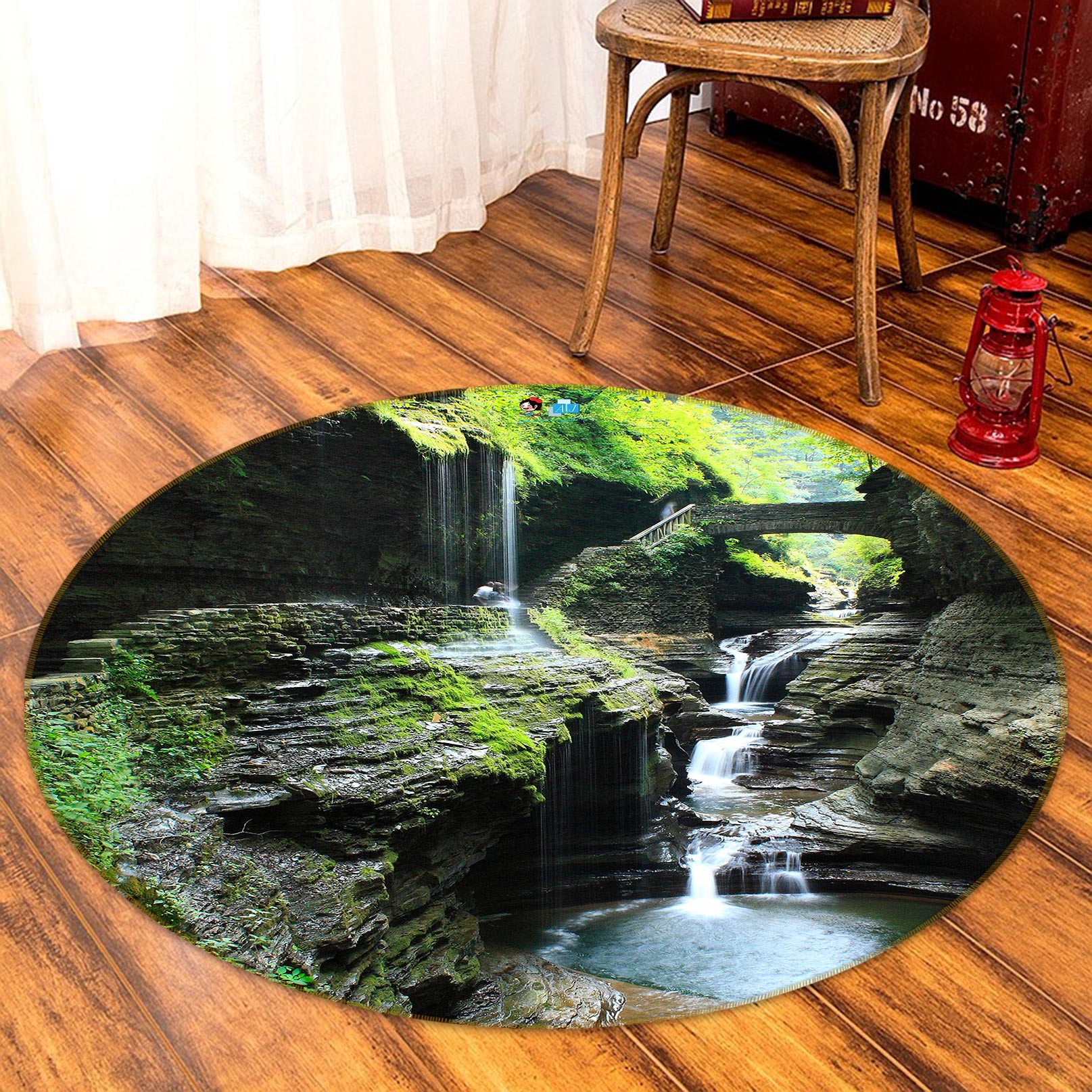 3D Waterfall Stone 80240 Round Non Slip Rug Mat