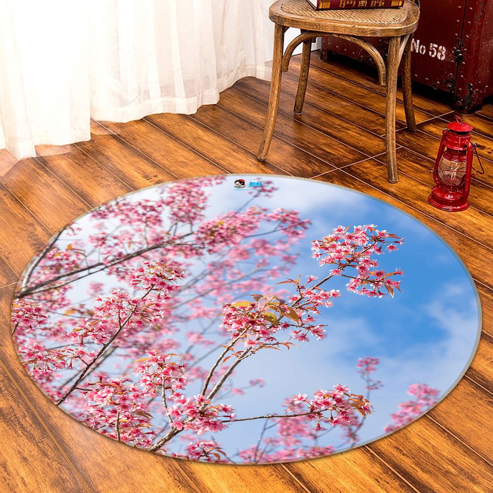 3D Cherry Blossoms 81116 Round Non Slip Rug Mat
