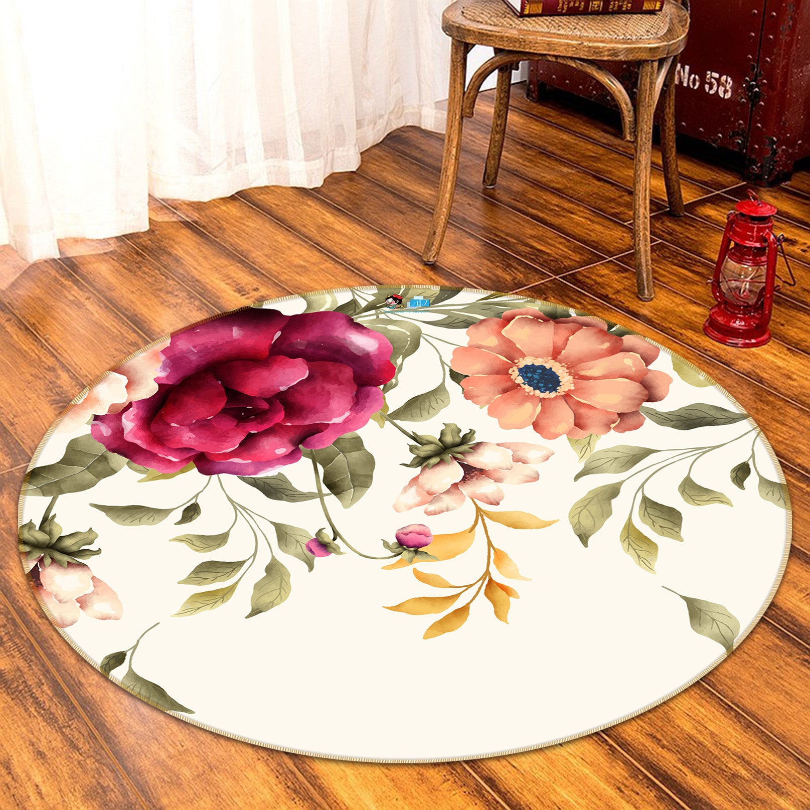 3D Flowers 81084 Round Non Slip Rug Mat