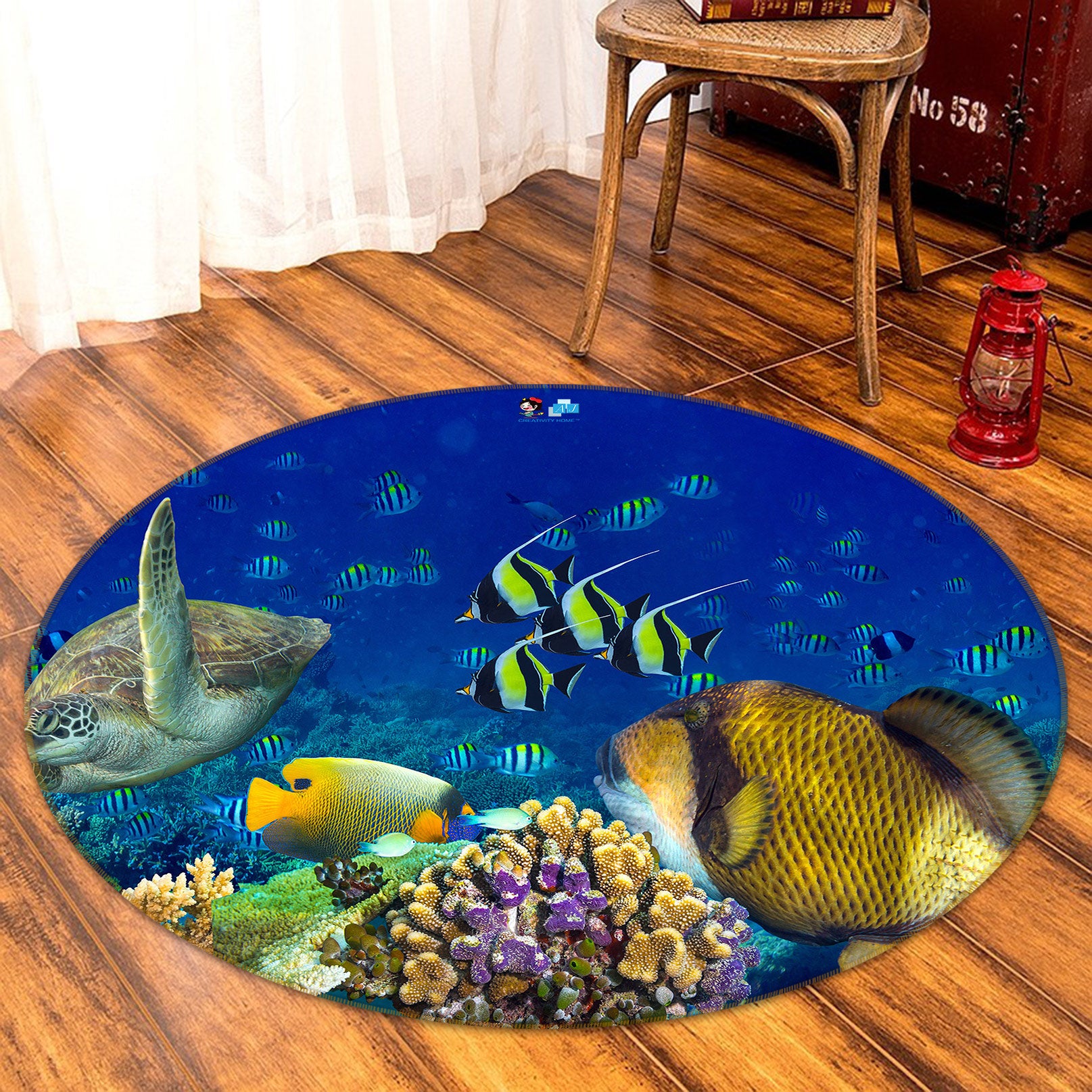 3D Seabed Fish 80238 Round Non Slip Rug Mat