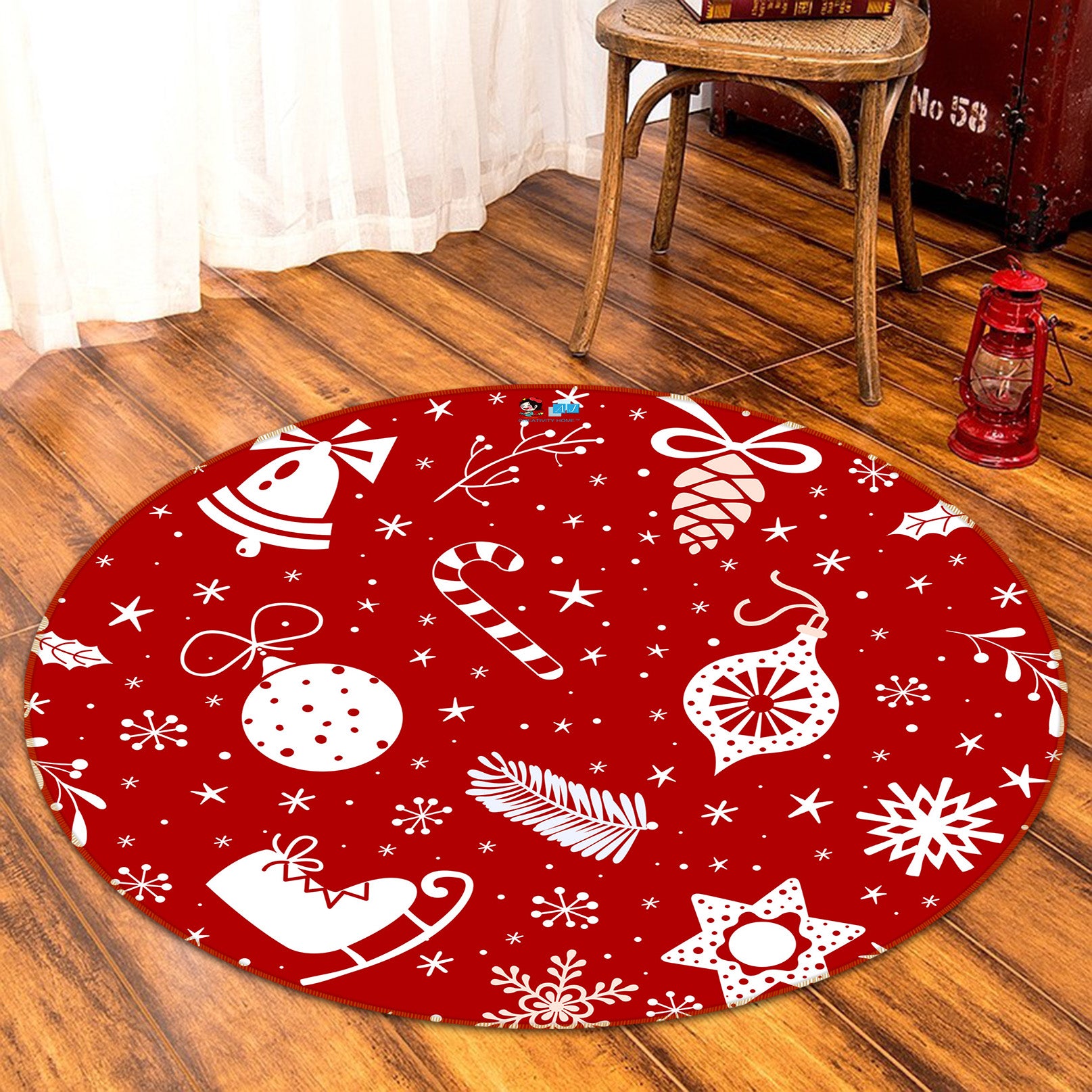 3D Red Christmas Pattern 81135 Round Non Slip Rug Mat