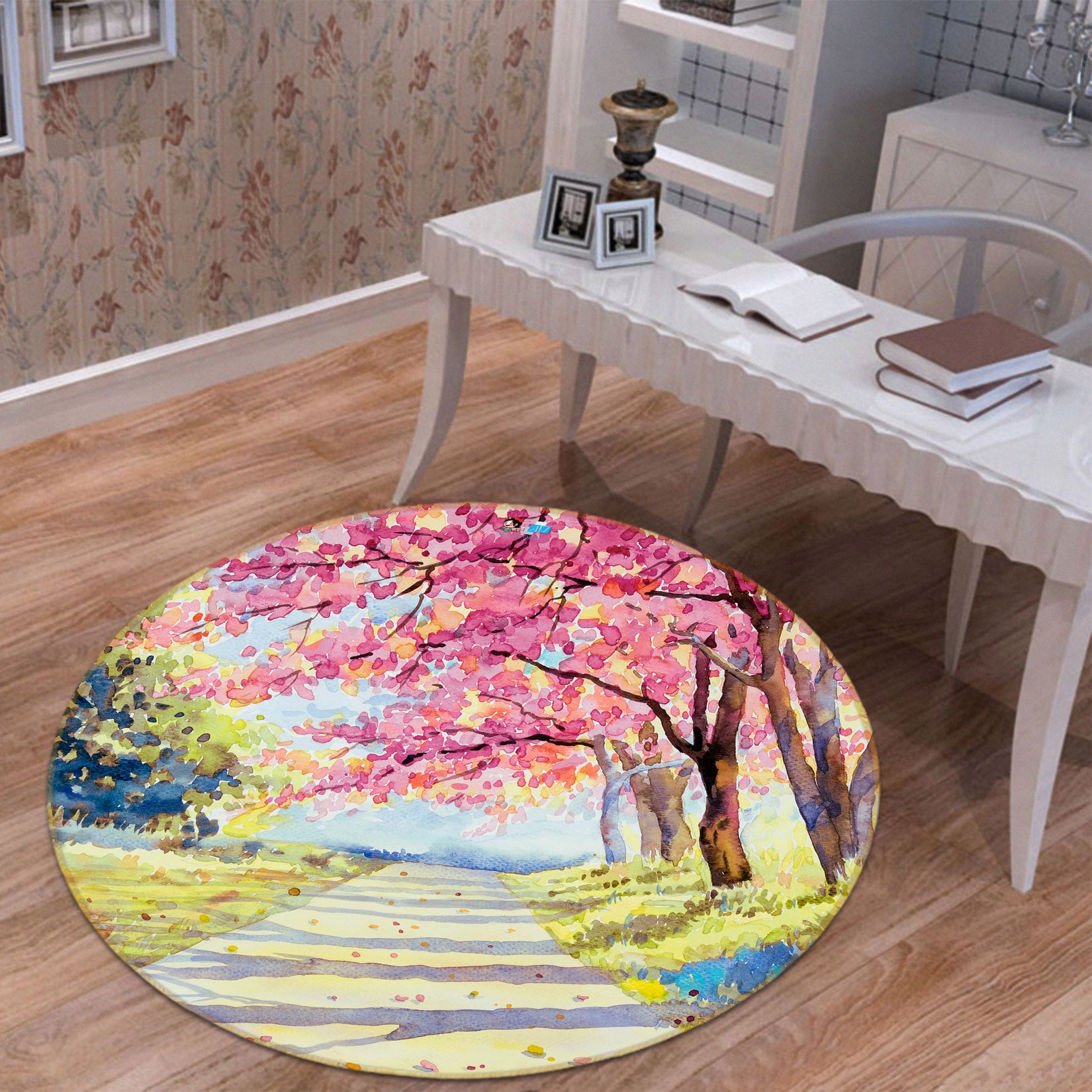 3D Cherry Blossom Path 81063 Round Non Slip Rug Mat