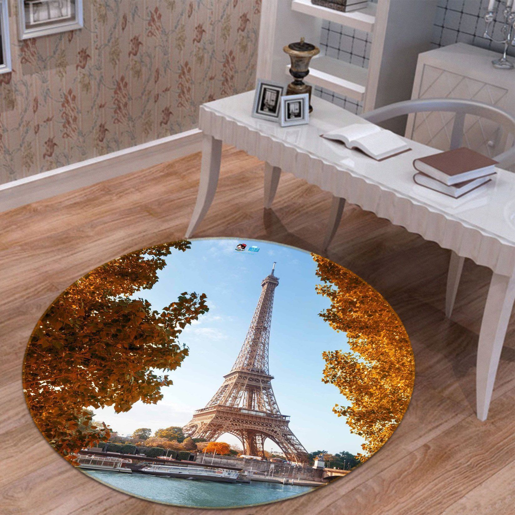 3D Eiffel Tower 78 Round Non Slip Rug Mat Mat AJ Creativity Home