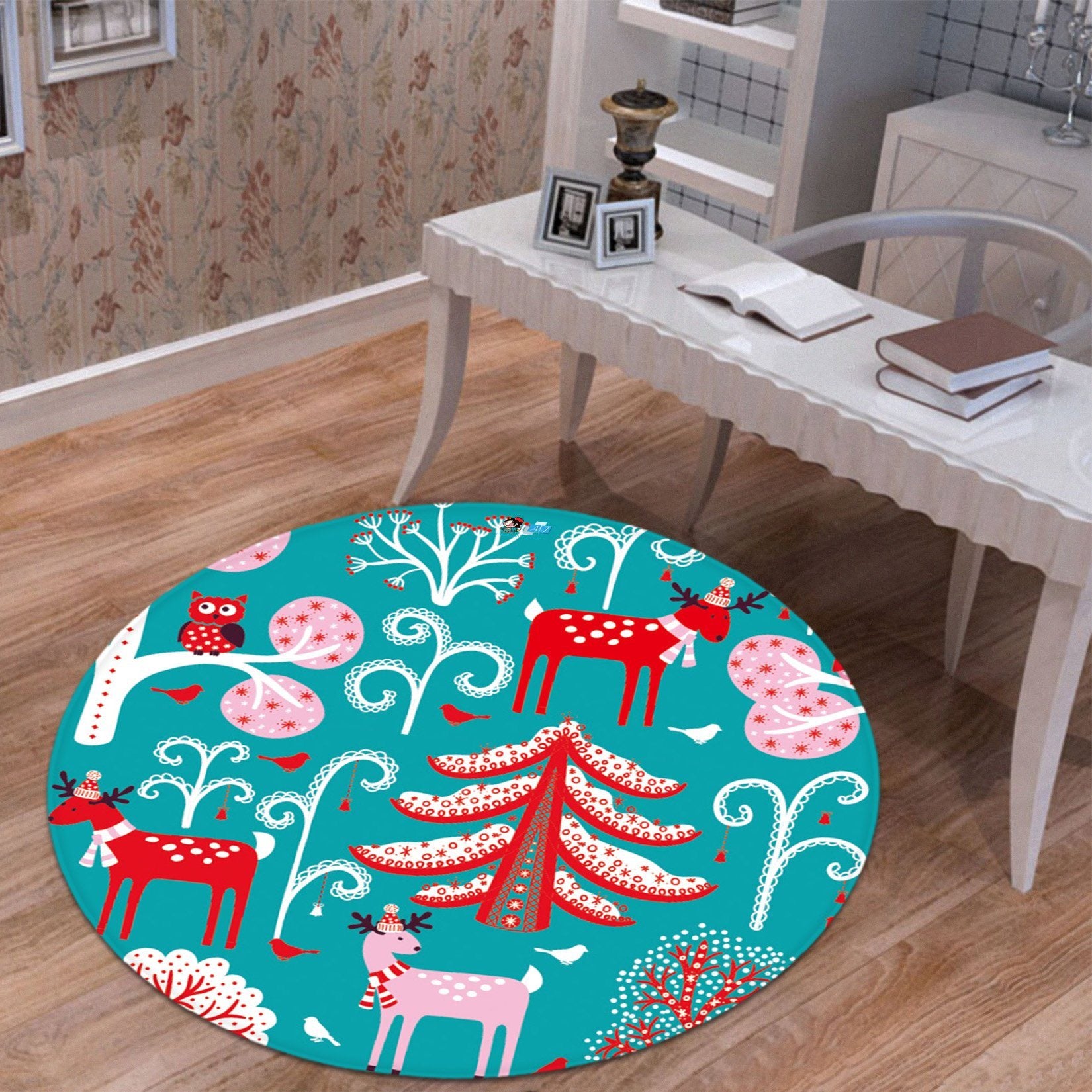 3D Cartoon Red Deer 073 Round Non Slip Rug Mat Mat AJ Creativity Home