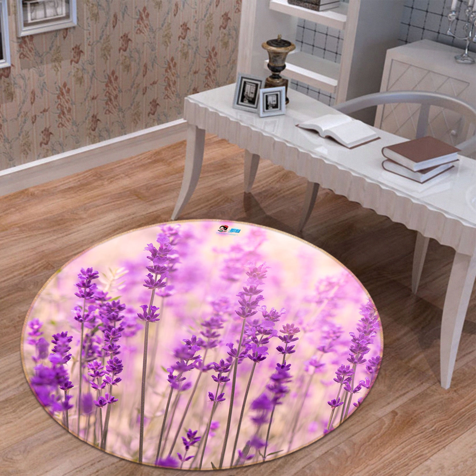 3D Purple Flowers 81073 Round Non Slip Rug Mat