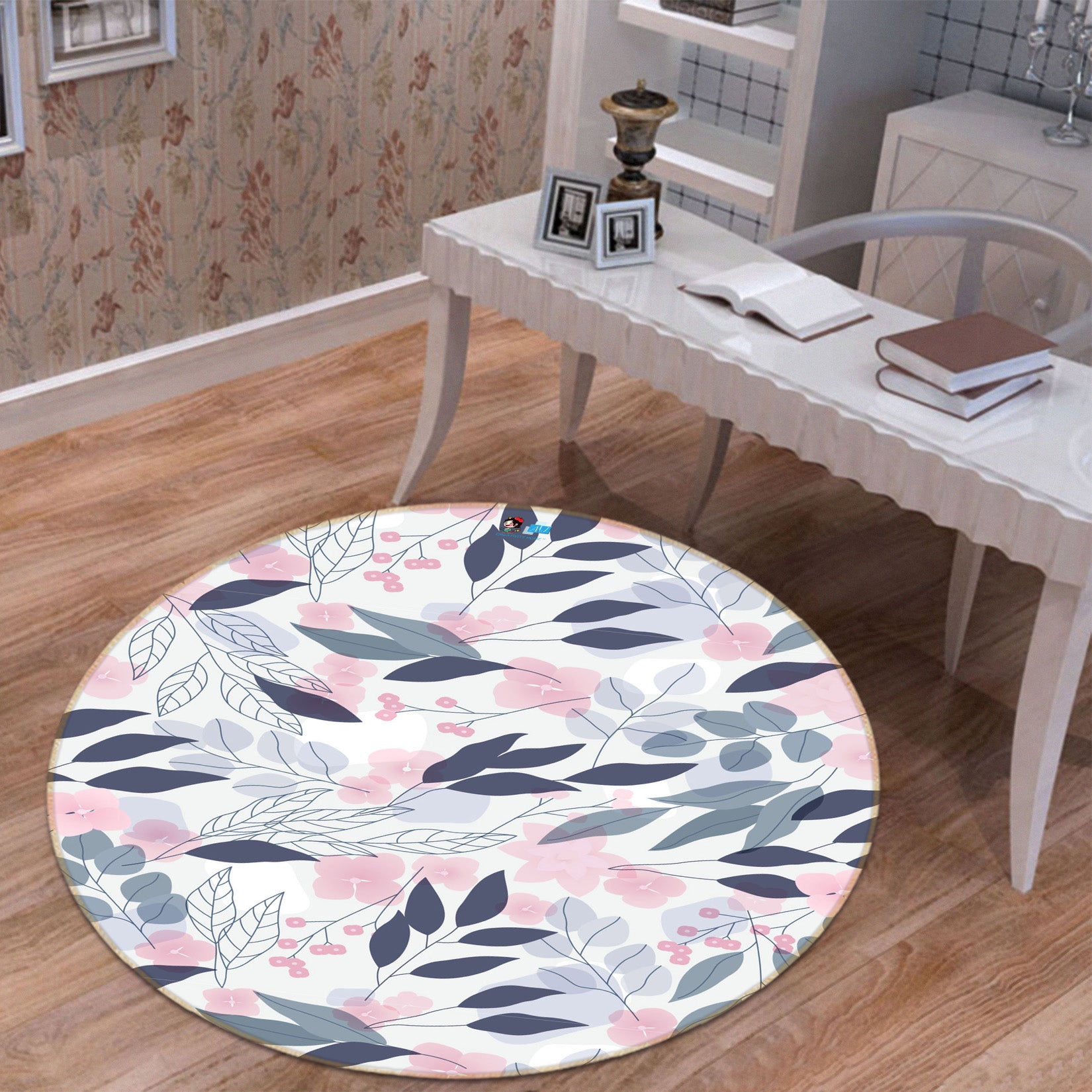 3D Leaf Pattern 71288 Round Non Slip Rug Mat