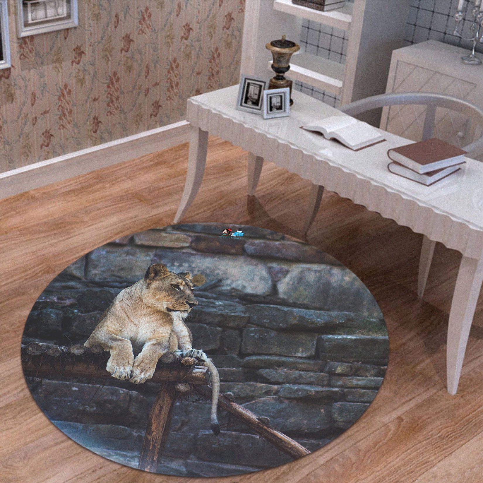 3D Lion 9442 Round Non Slip Rug Mat Mat AJ Creativity Home