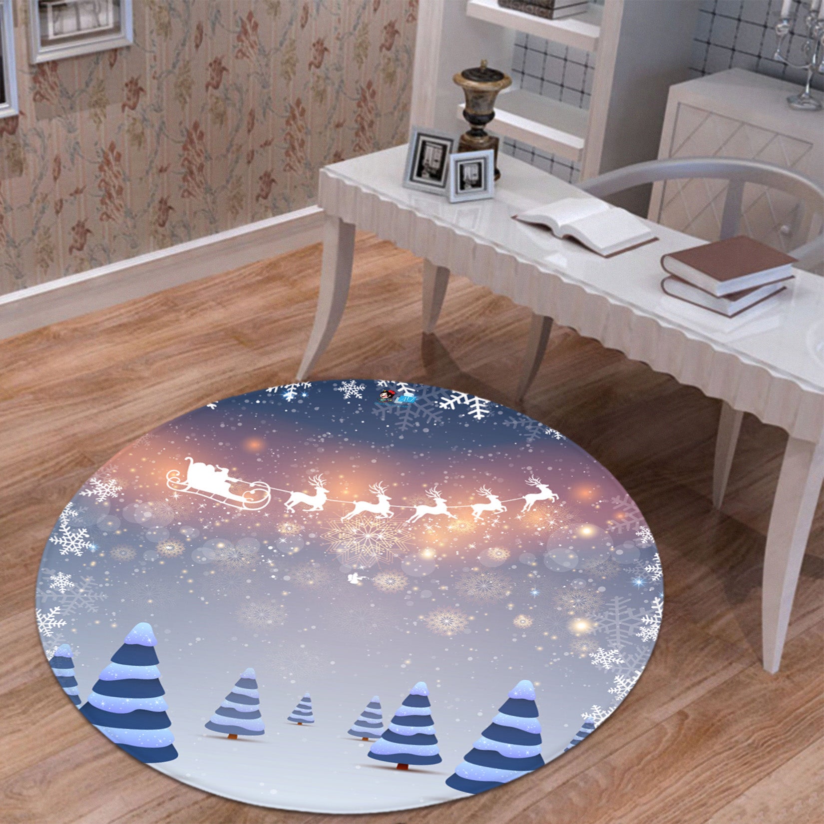 3D Snowflake Tree 65238 Christmas Round Non Slip Rug Mat Xmas