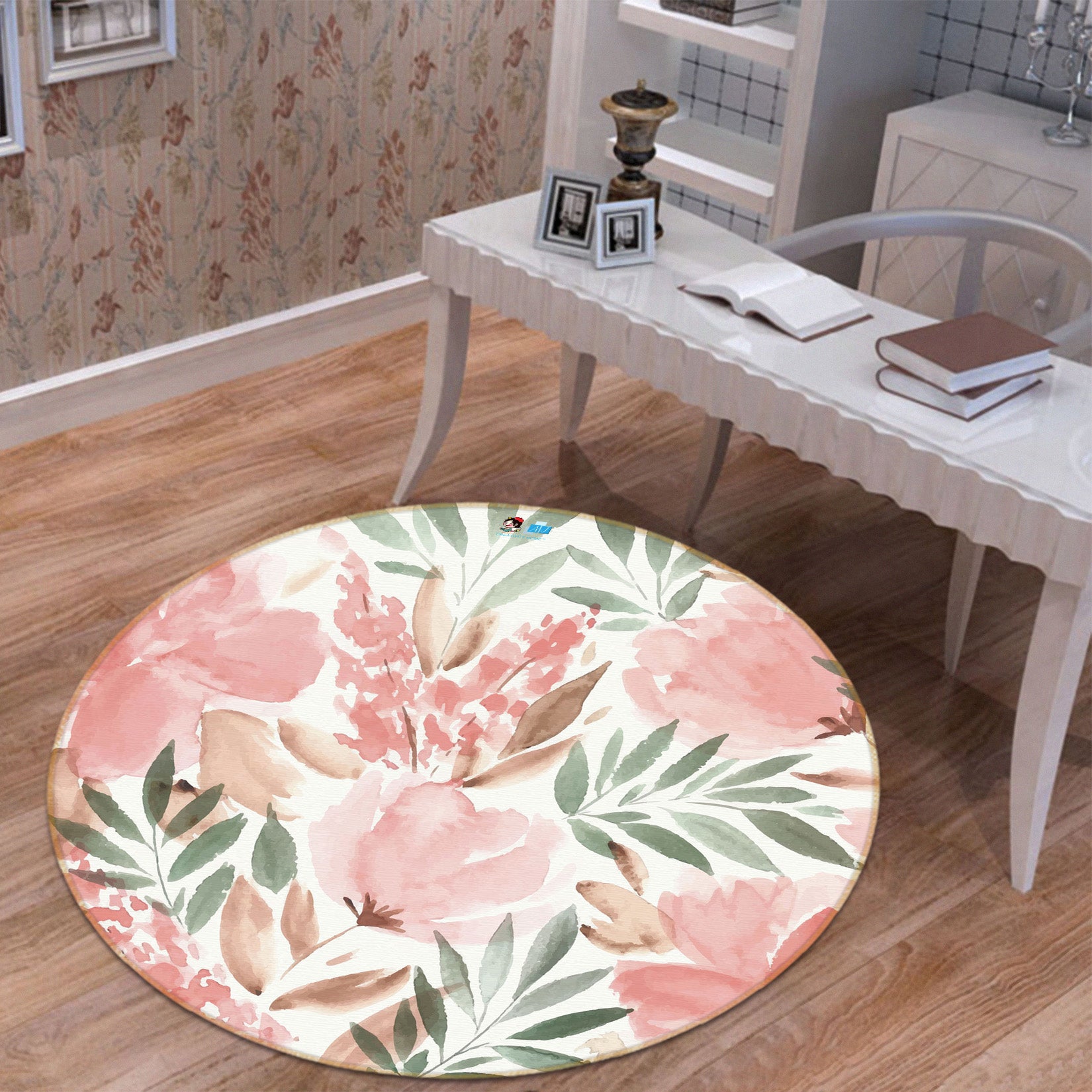 3D Pink Flowers 71276 Round Non Slip Rug Mat