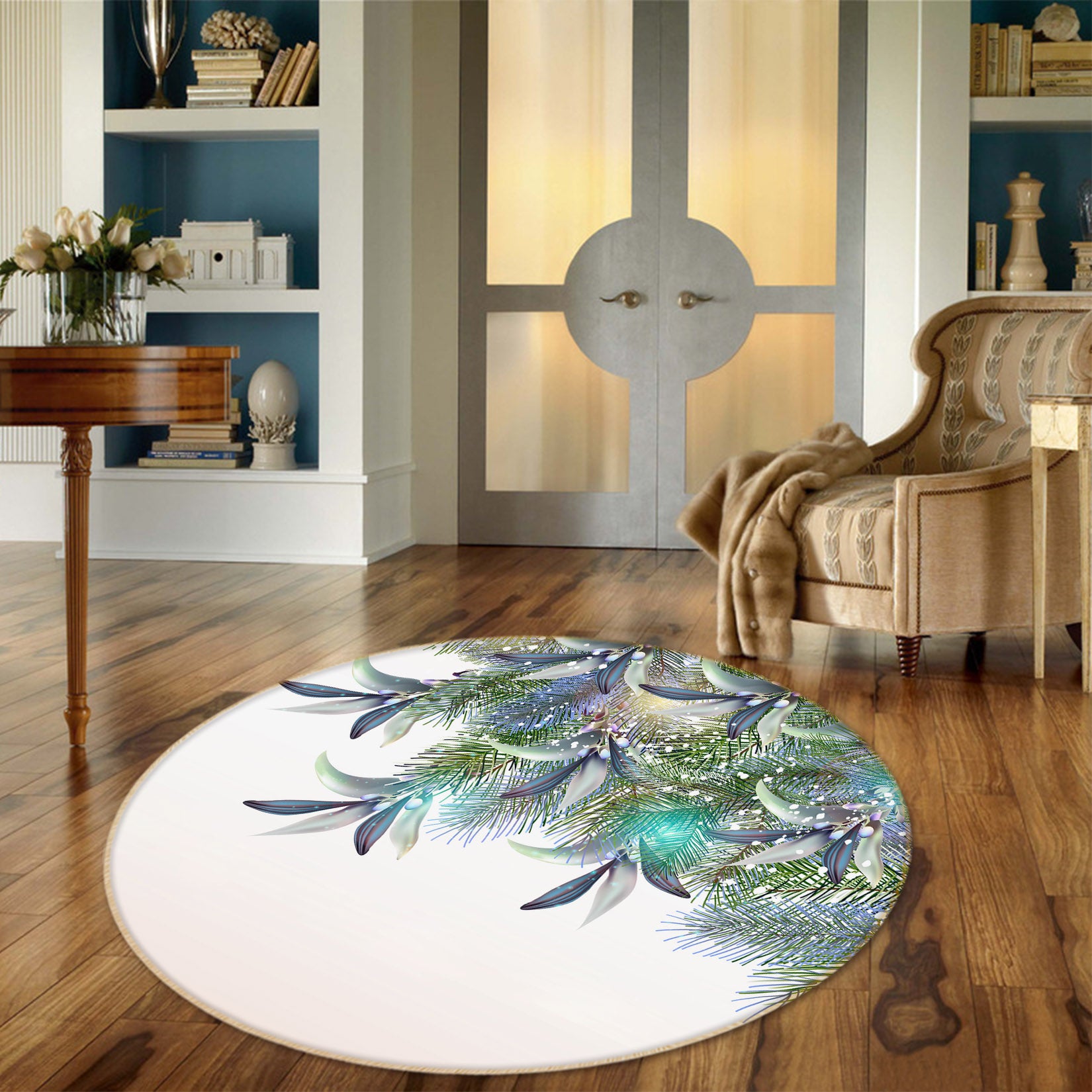 3D Leaves 29049 Round Non Slip Rug Mat