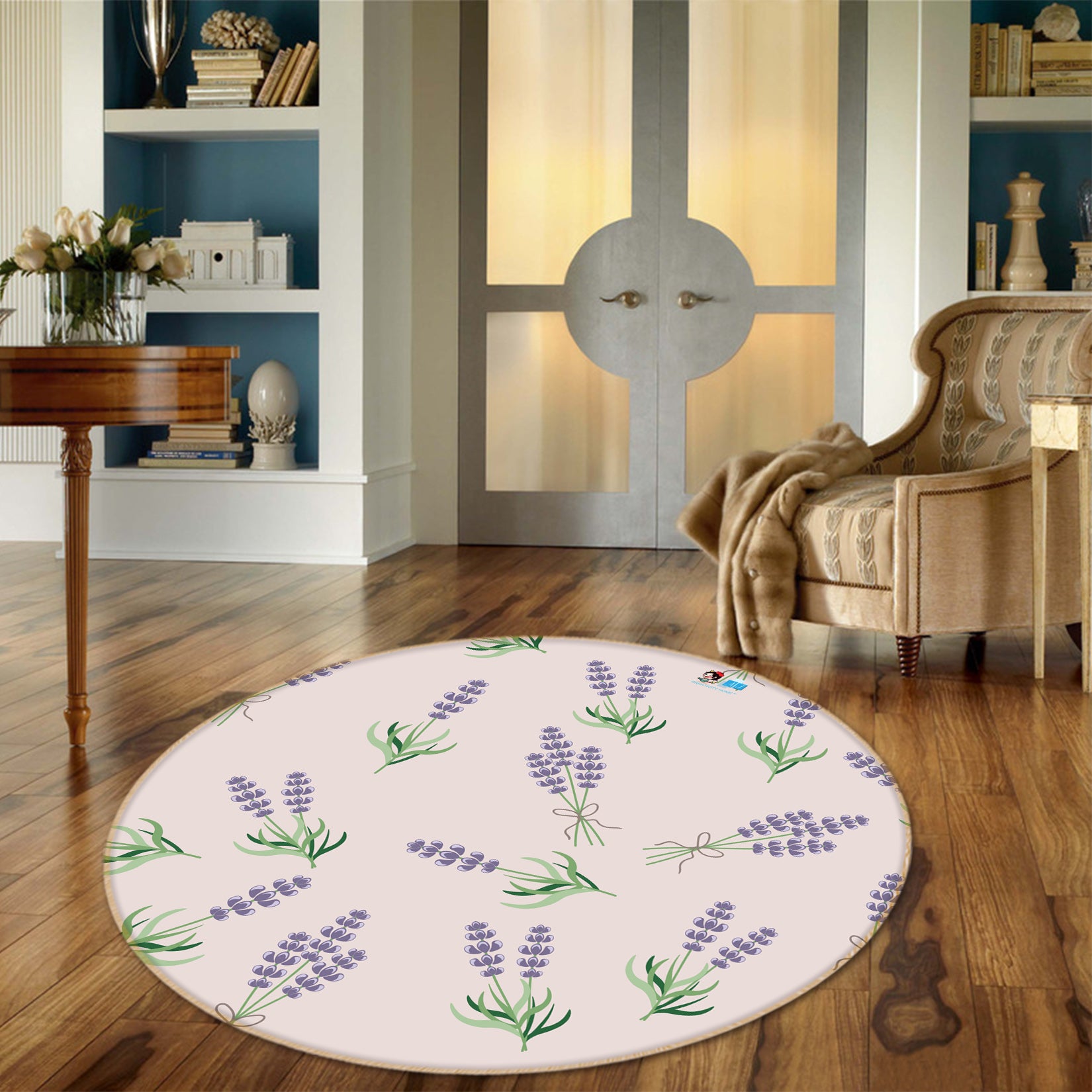 3D Purple Flowers 64108 Round Non Slip Rug Mat